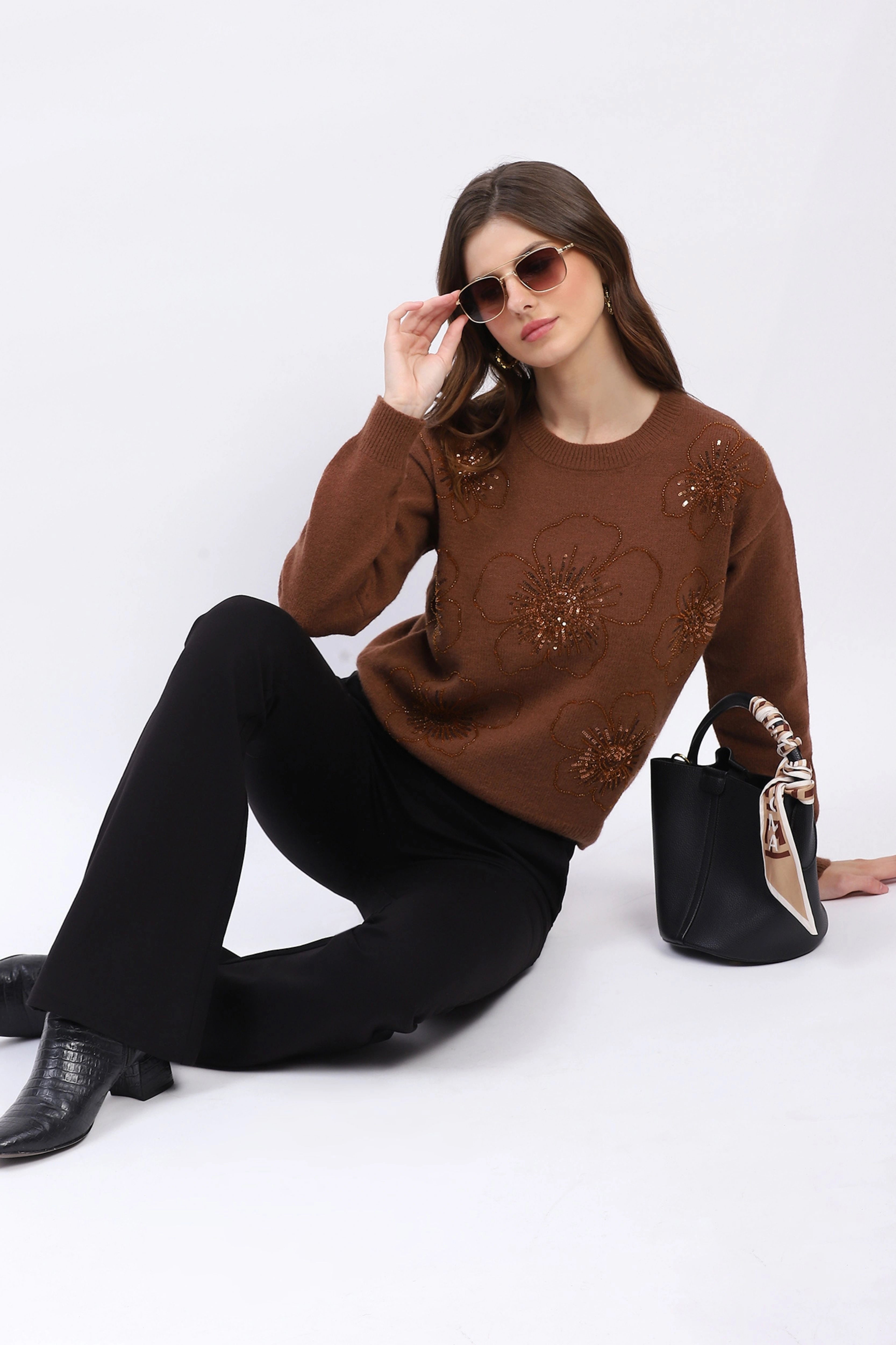 Floral Embellished Winter Pullover