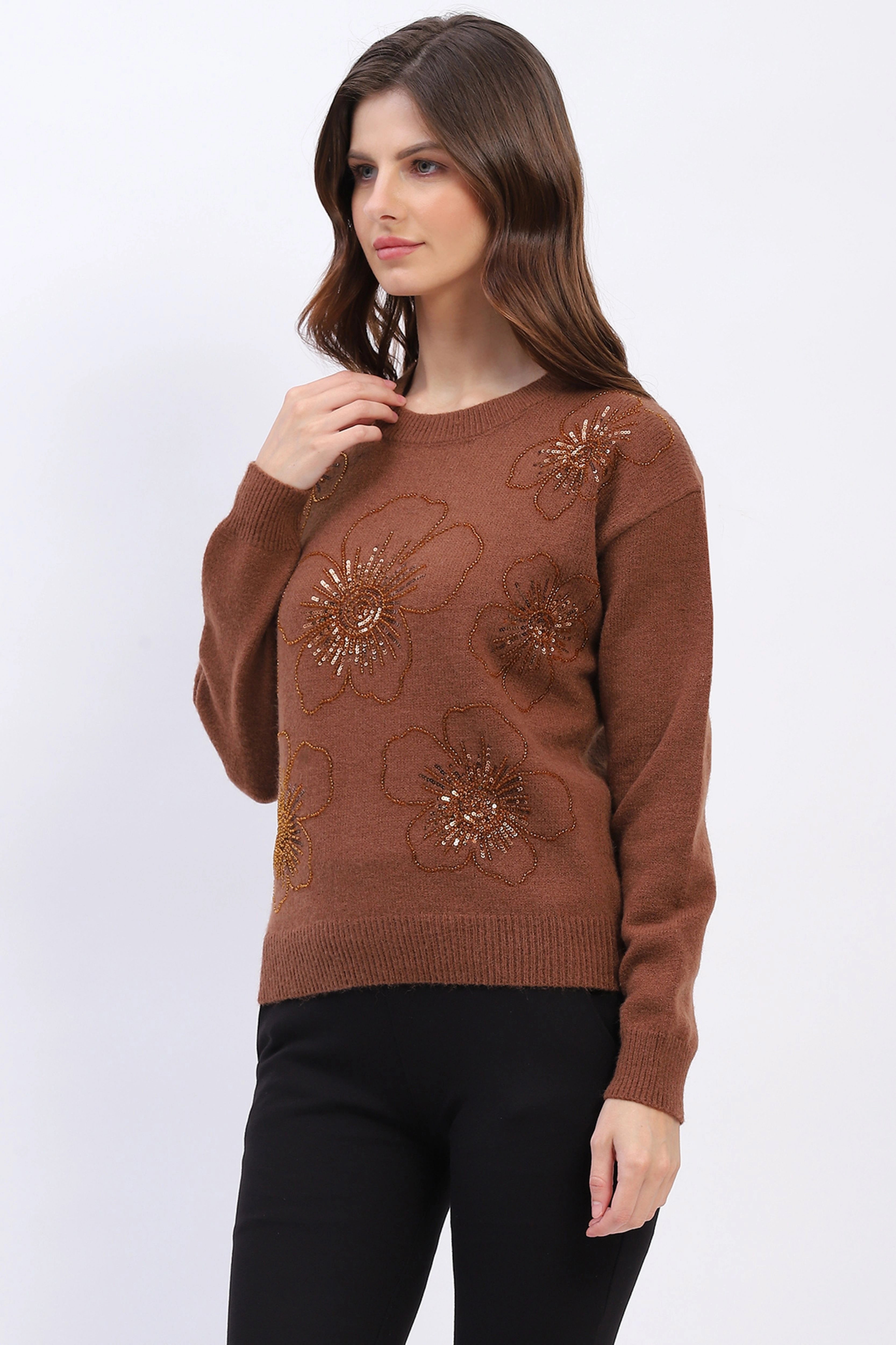 Floral Embellished Winter Pullover