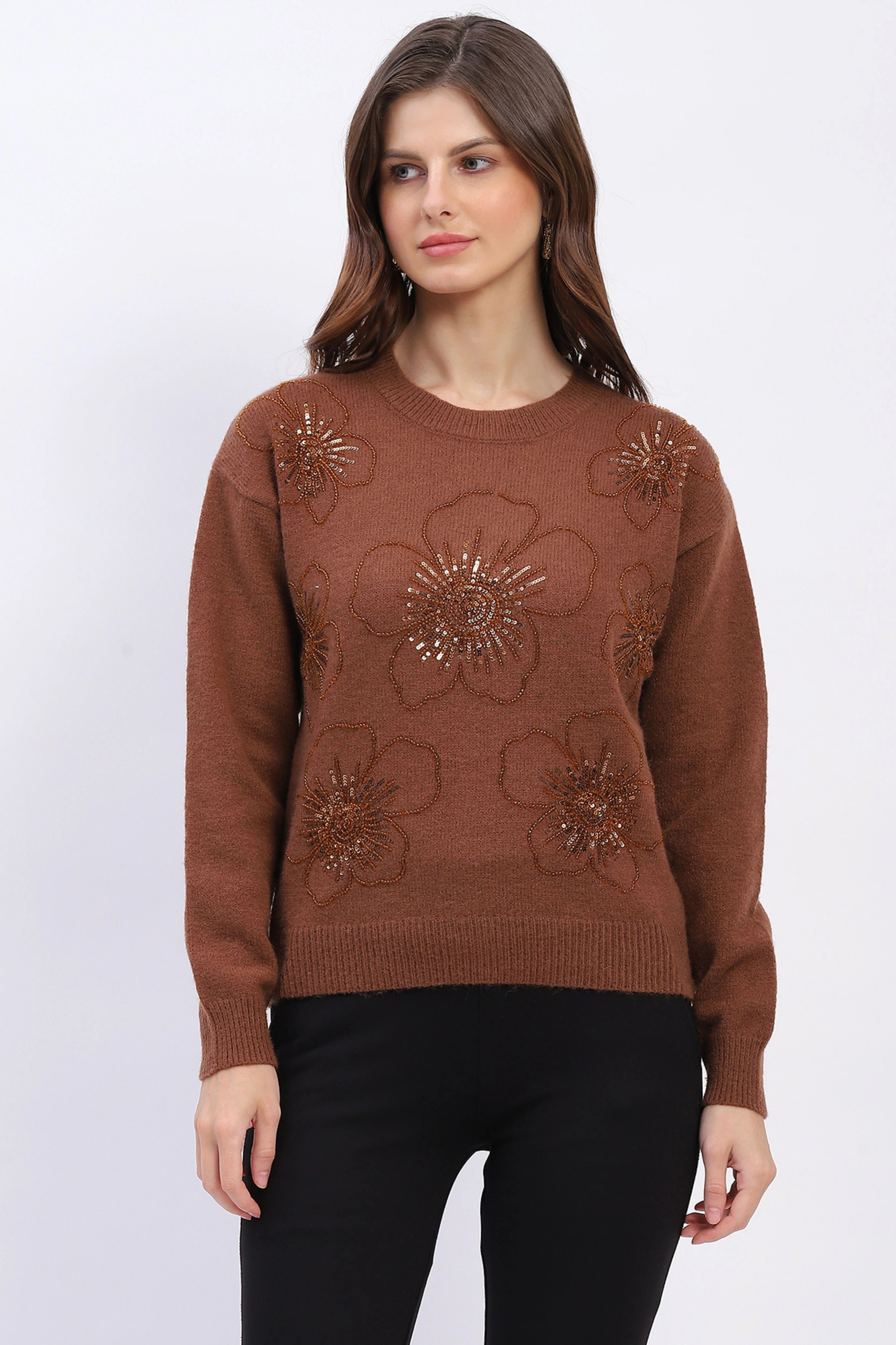 Floral Embellished Winter Pullover