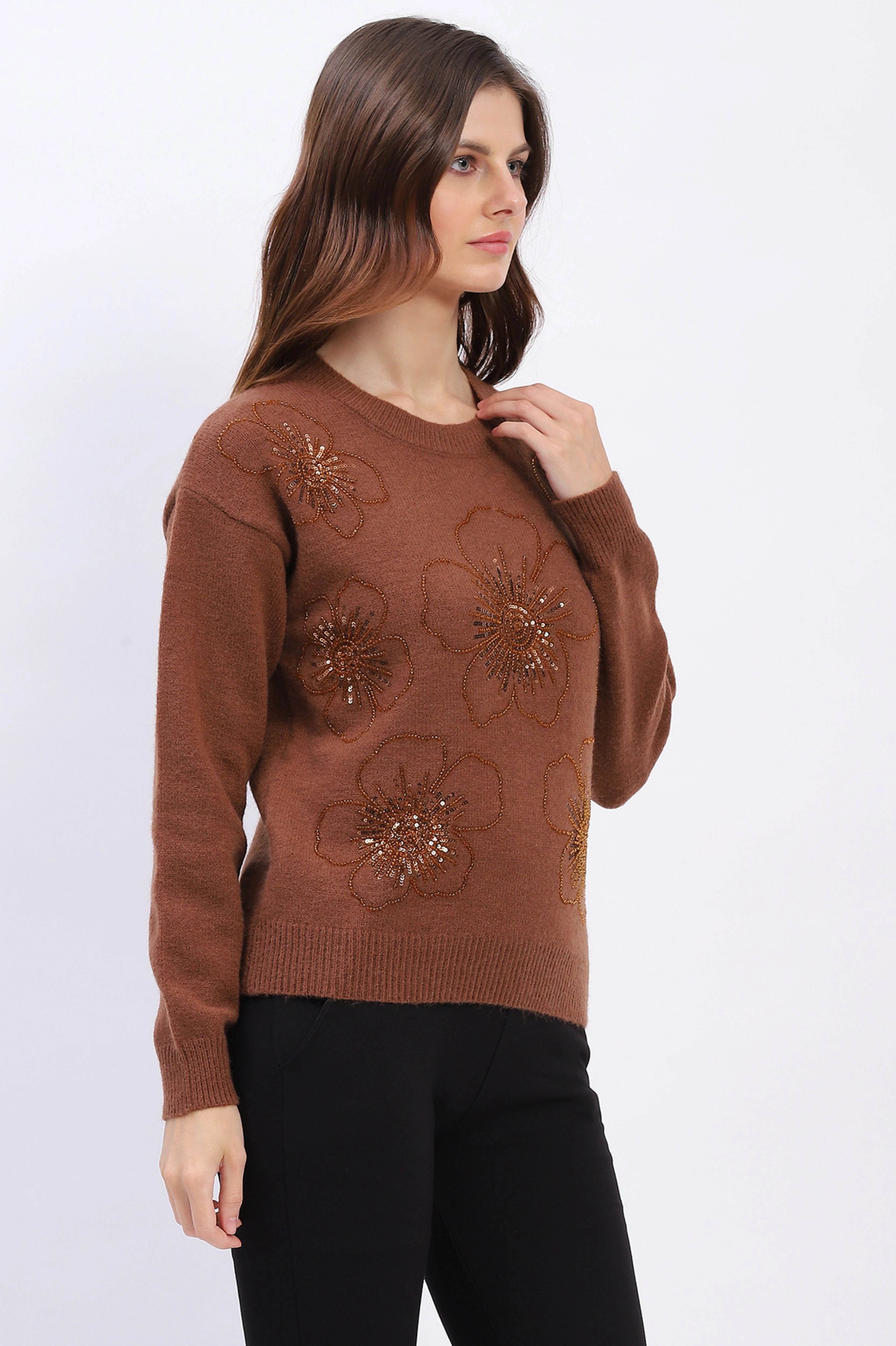 Floral Embellished Winter Pullover