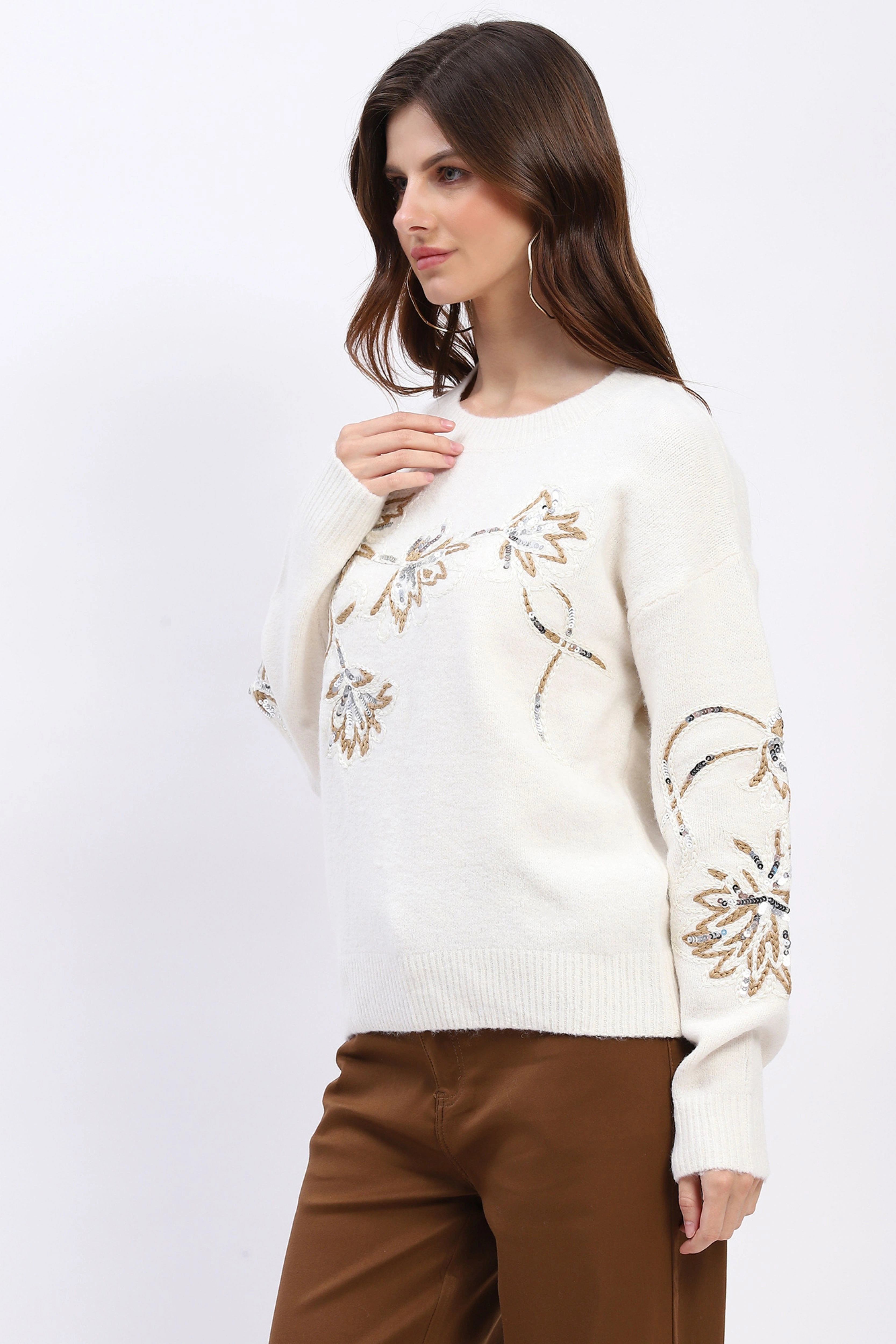 Floral Sequin Embroidered Pullover
