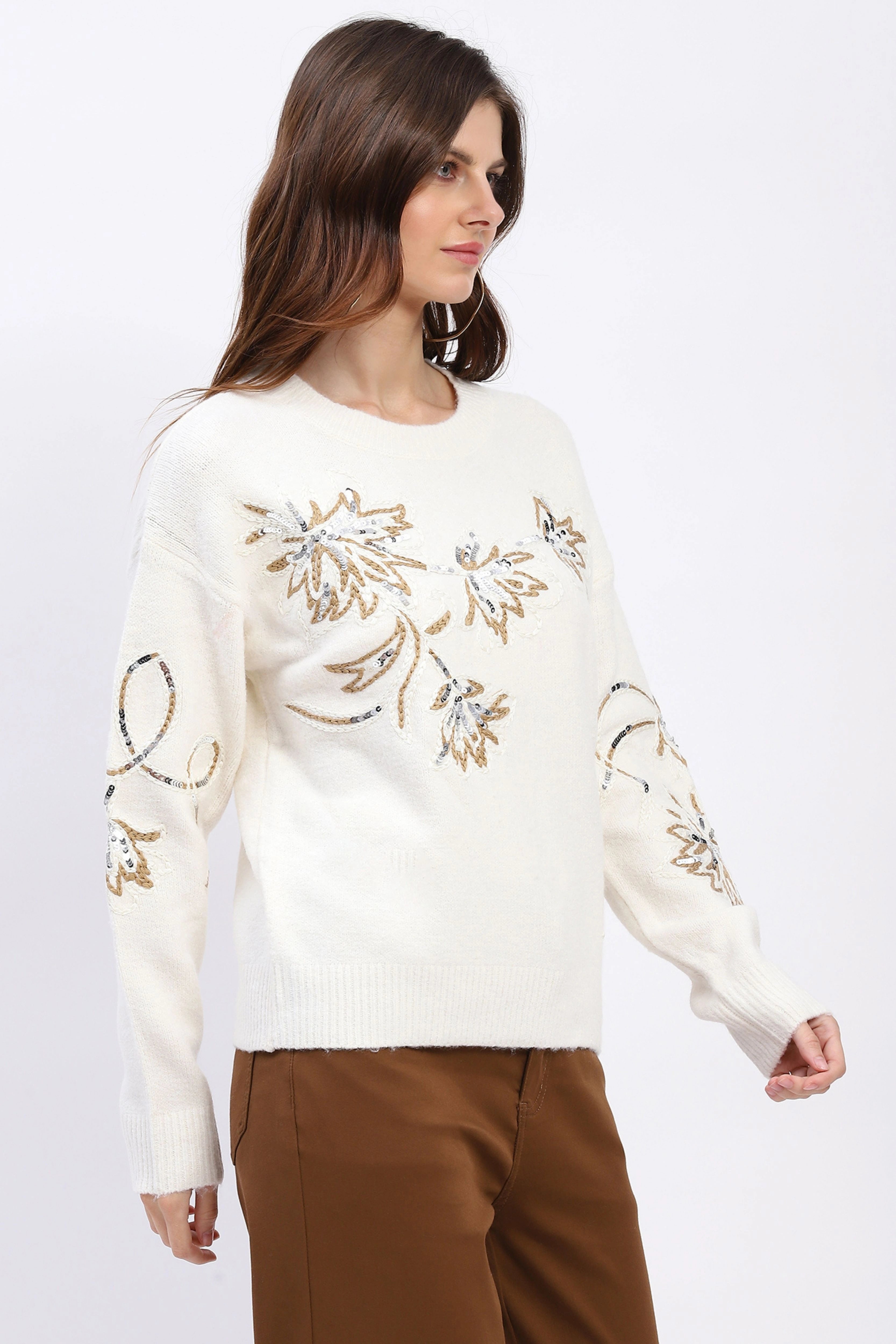 Floral Sequin Embroidered Pullover