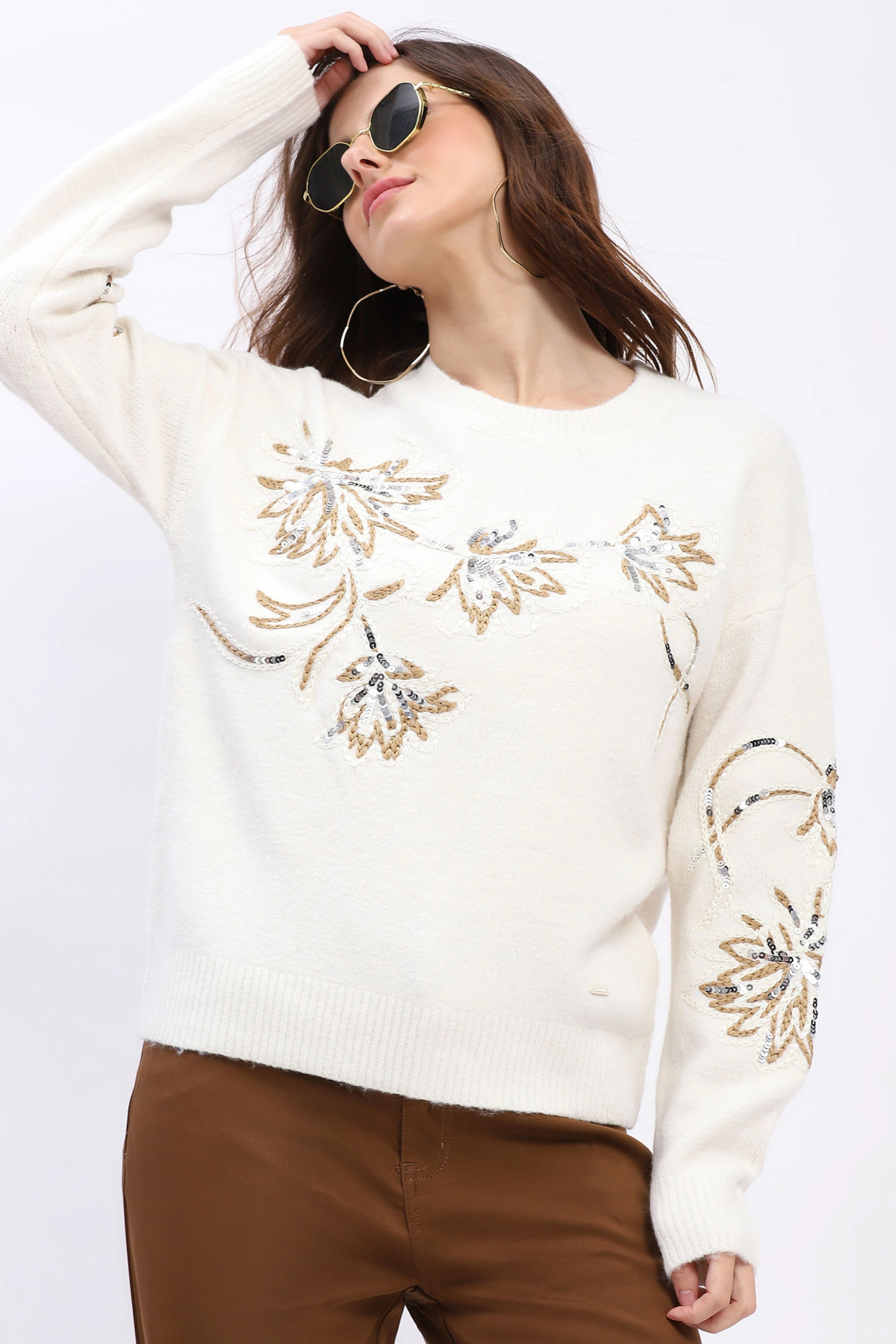 Floral Sequin Embroidered Pullover