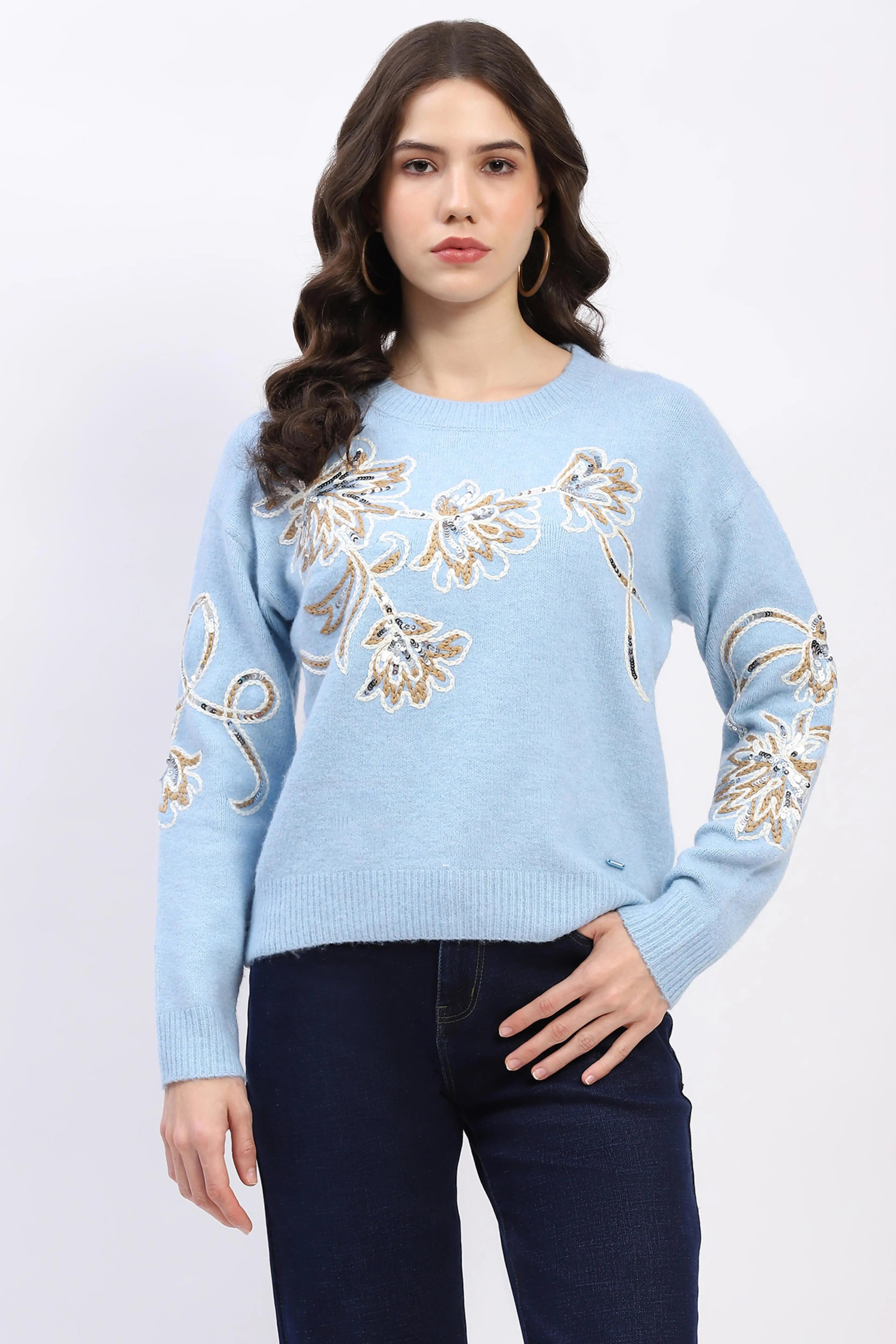 Floral Sequin Embroidered Pullover - Global Republic