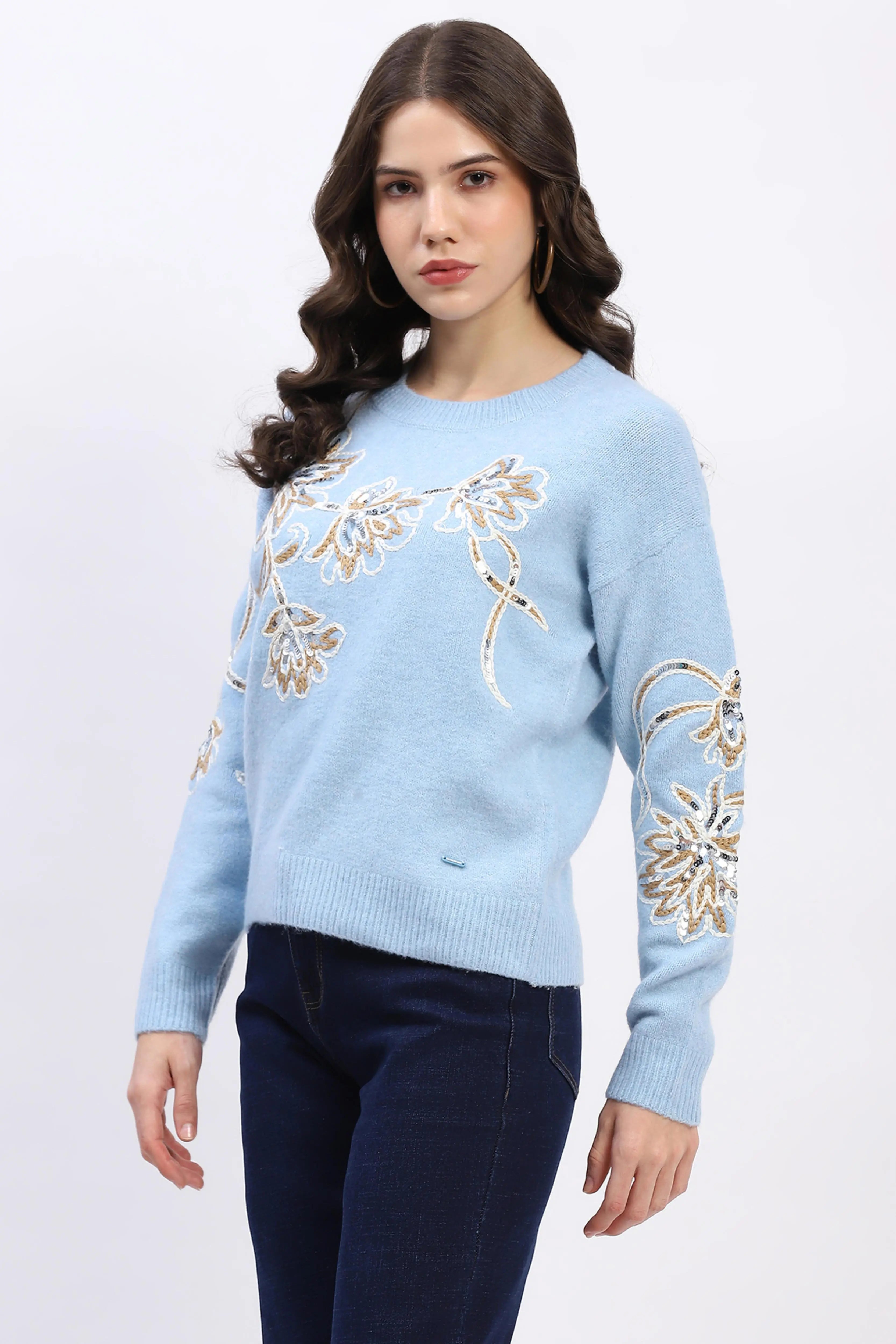 Floral Sequin Embroidered Pullover - Global Republic