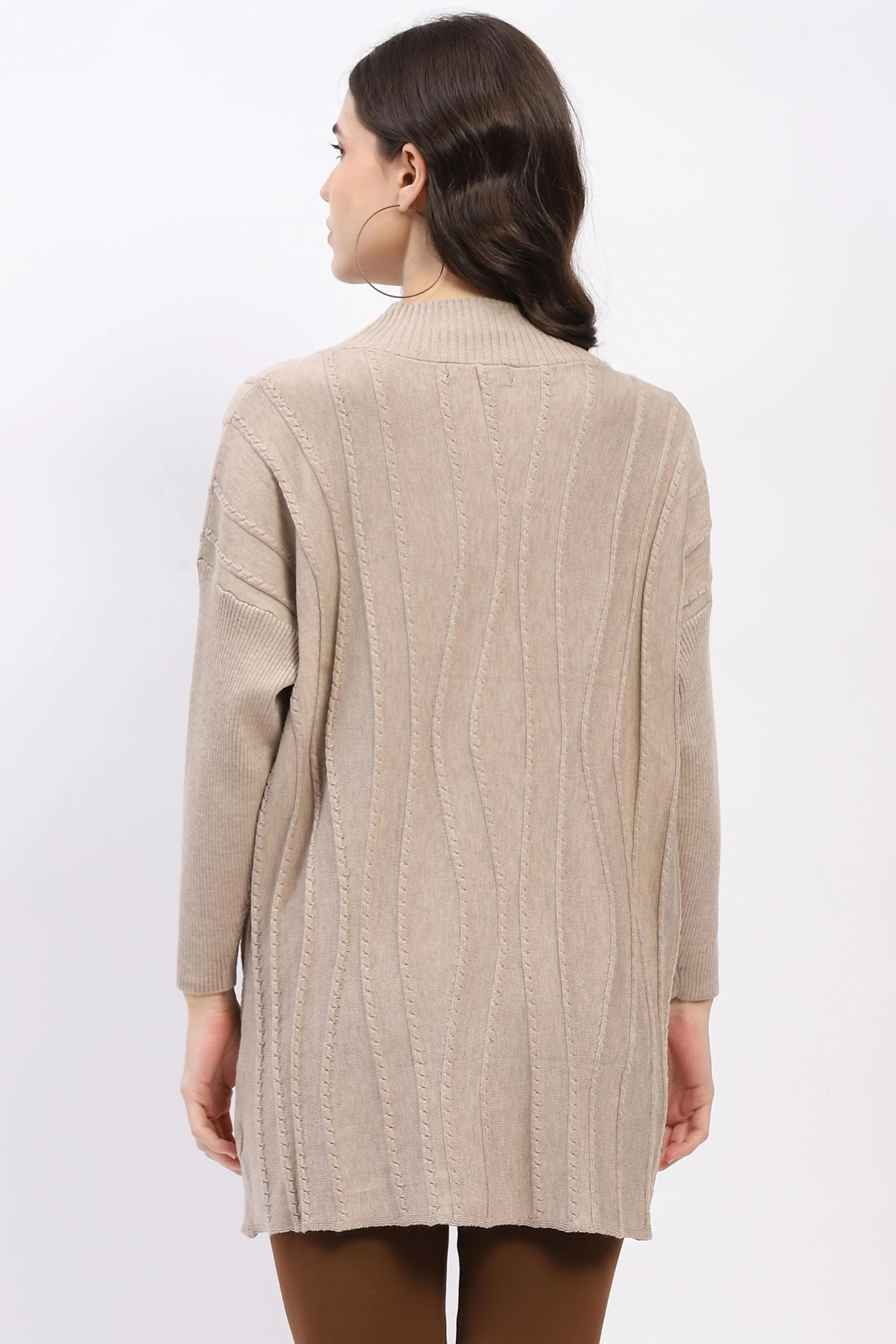 Textured High Neck Tunic Pullover - Global Republic