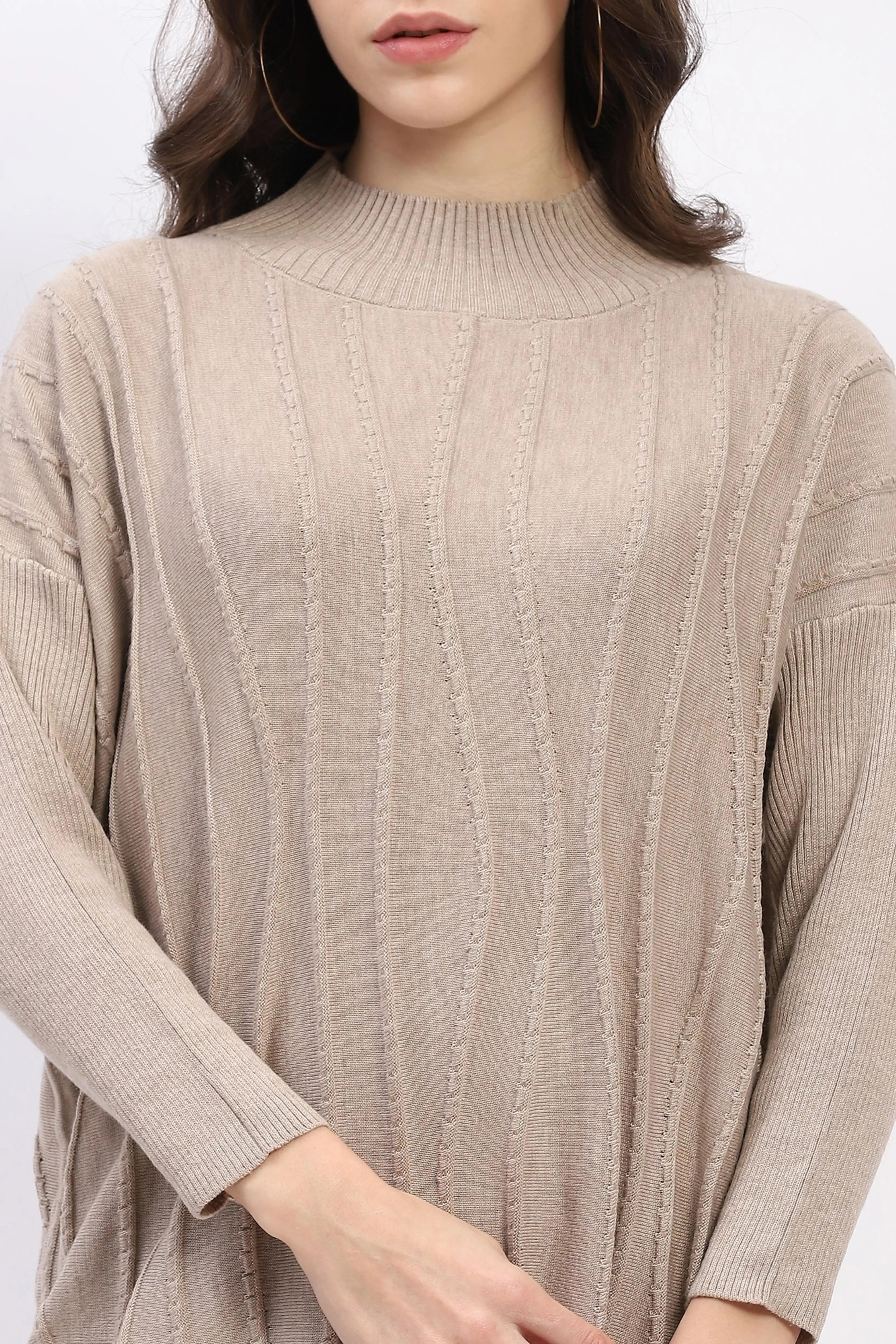 Textured High Neck Tunic Pullover - Global Republic