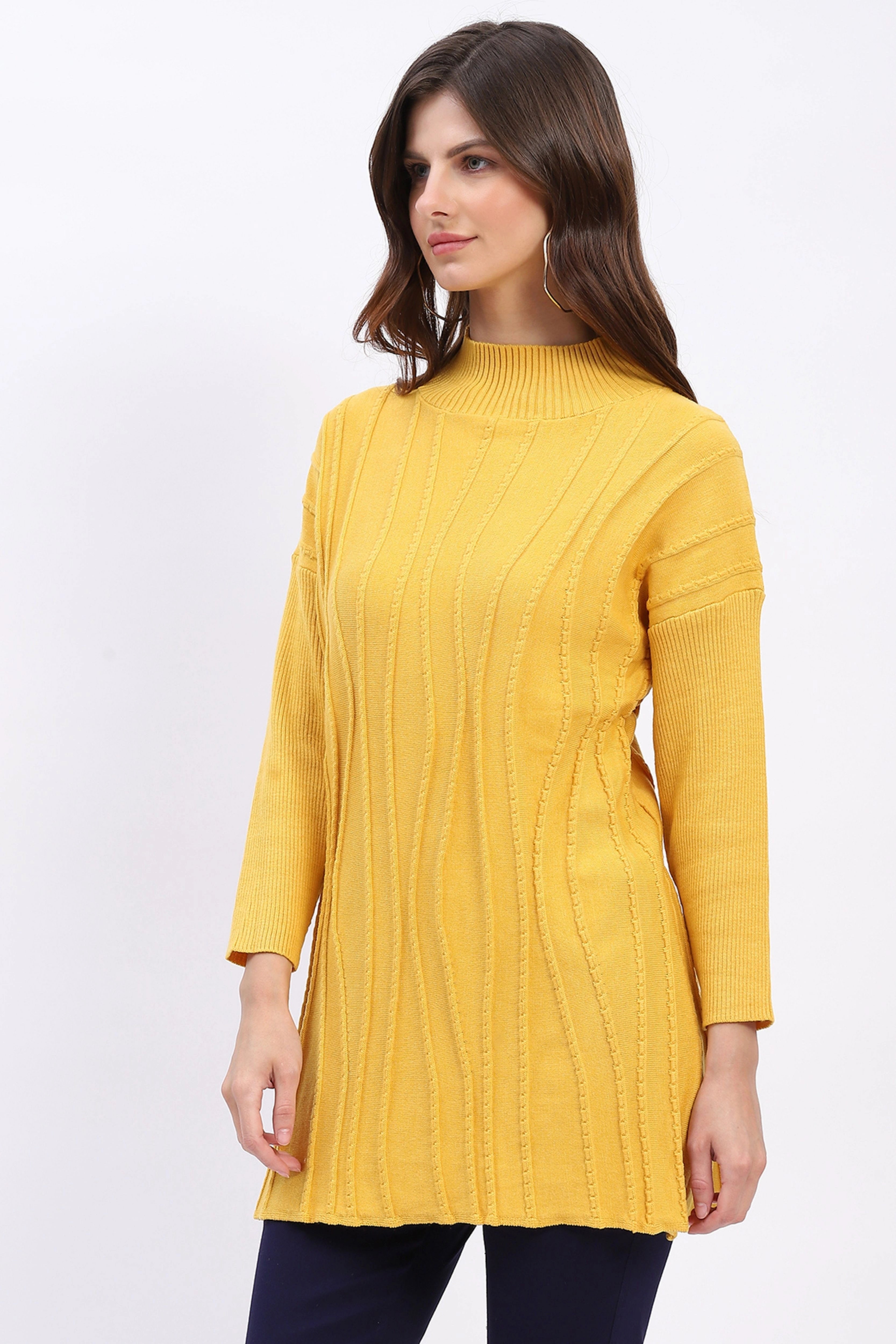 Textured High Neck Tunic Pullover - Global Republic