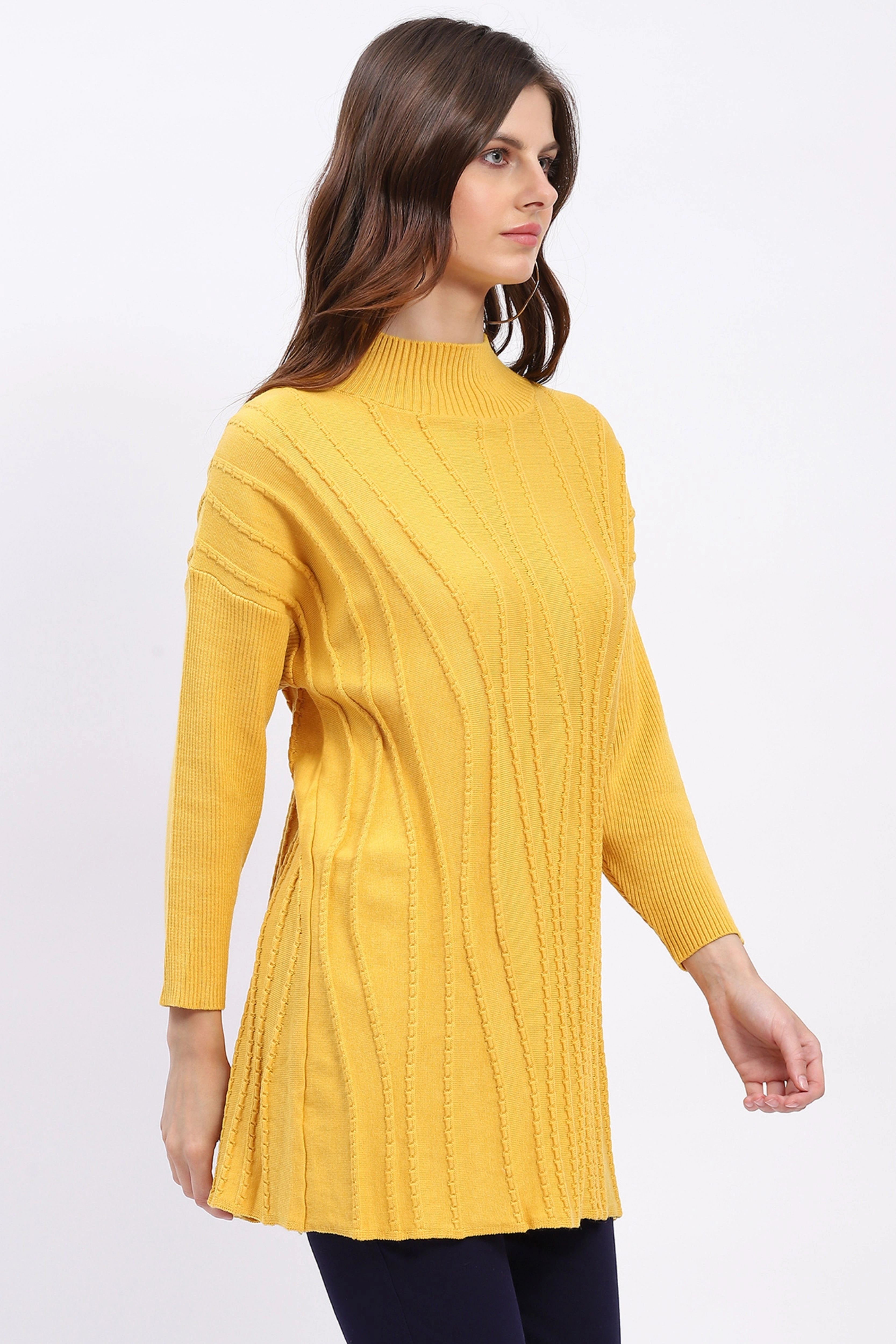Textured High Neck Tunic Pullover - Global Republic