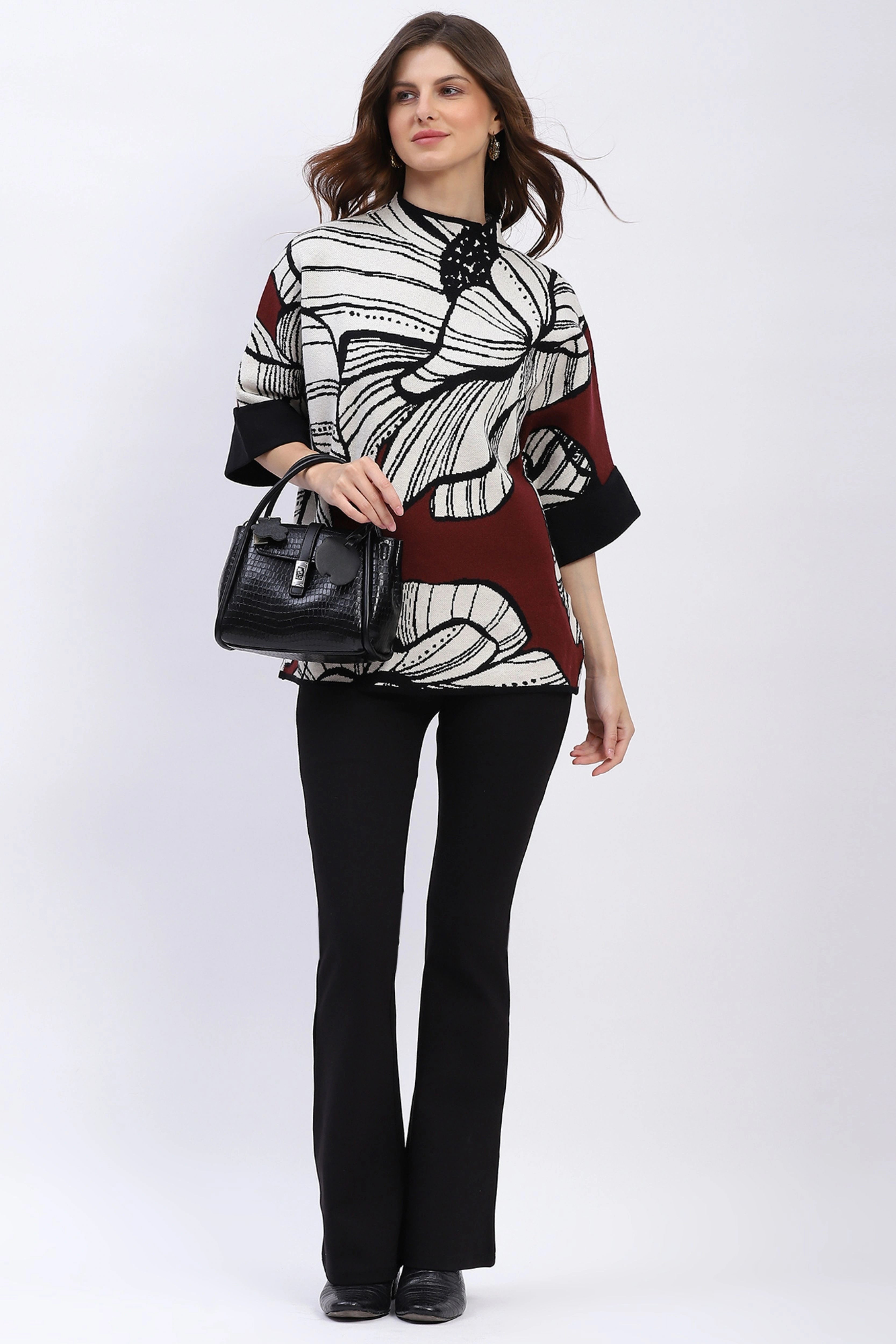 Abstract High Neck Pullover