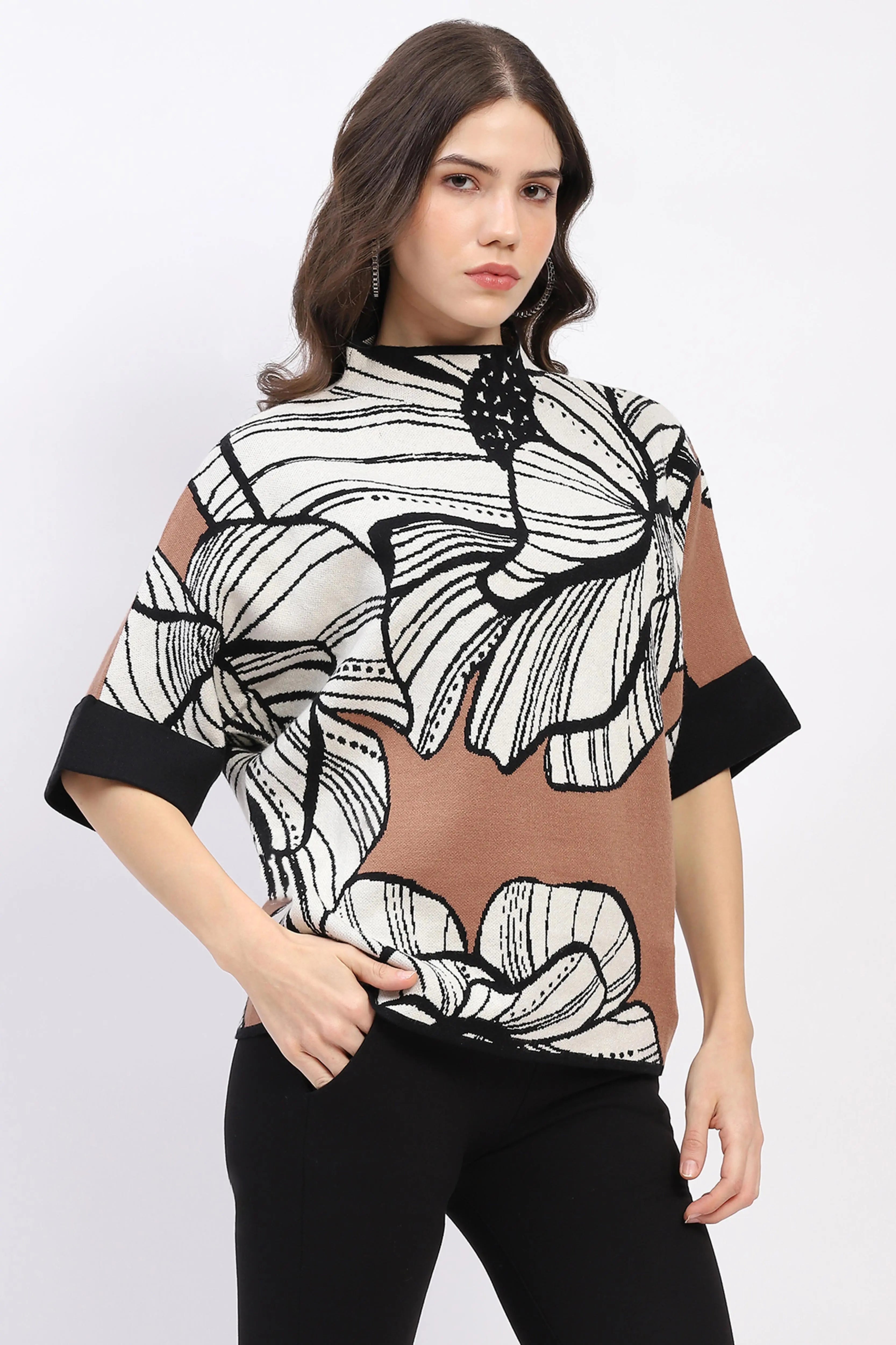 Abstract High Neck Pullover - Global Republic