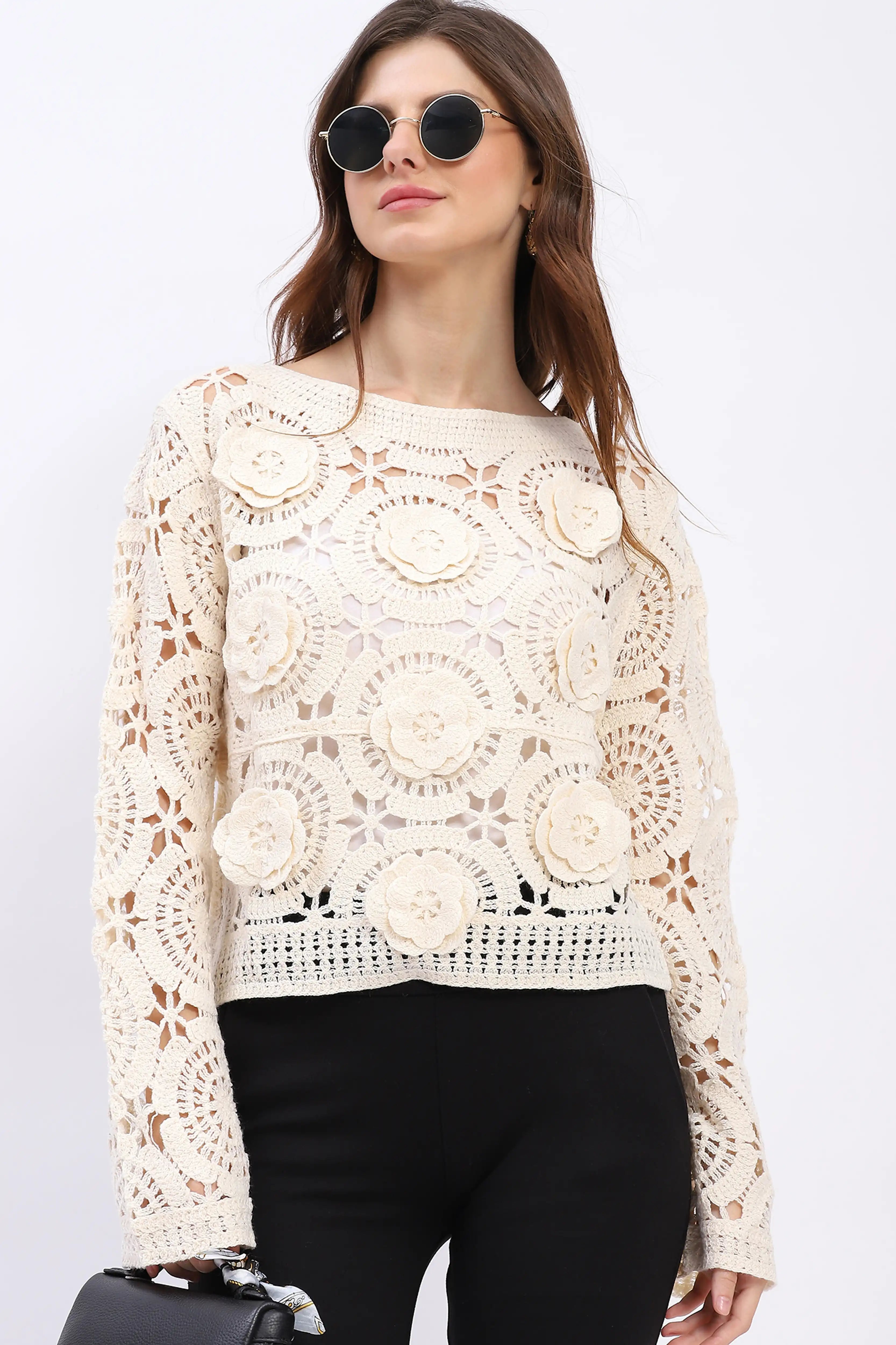 Floral Crochet Woven Top - Global Republic