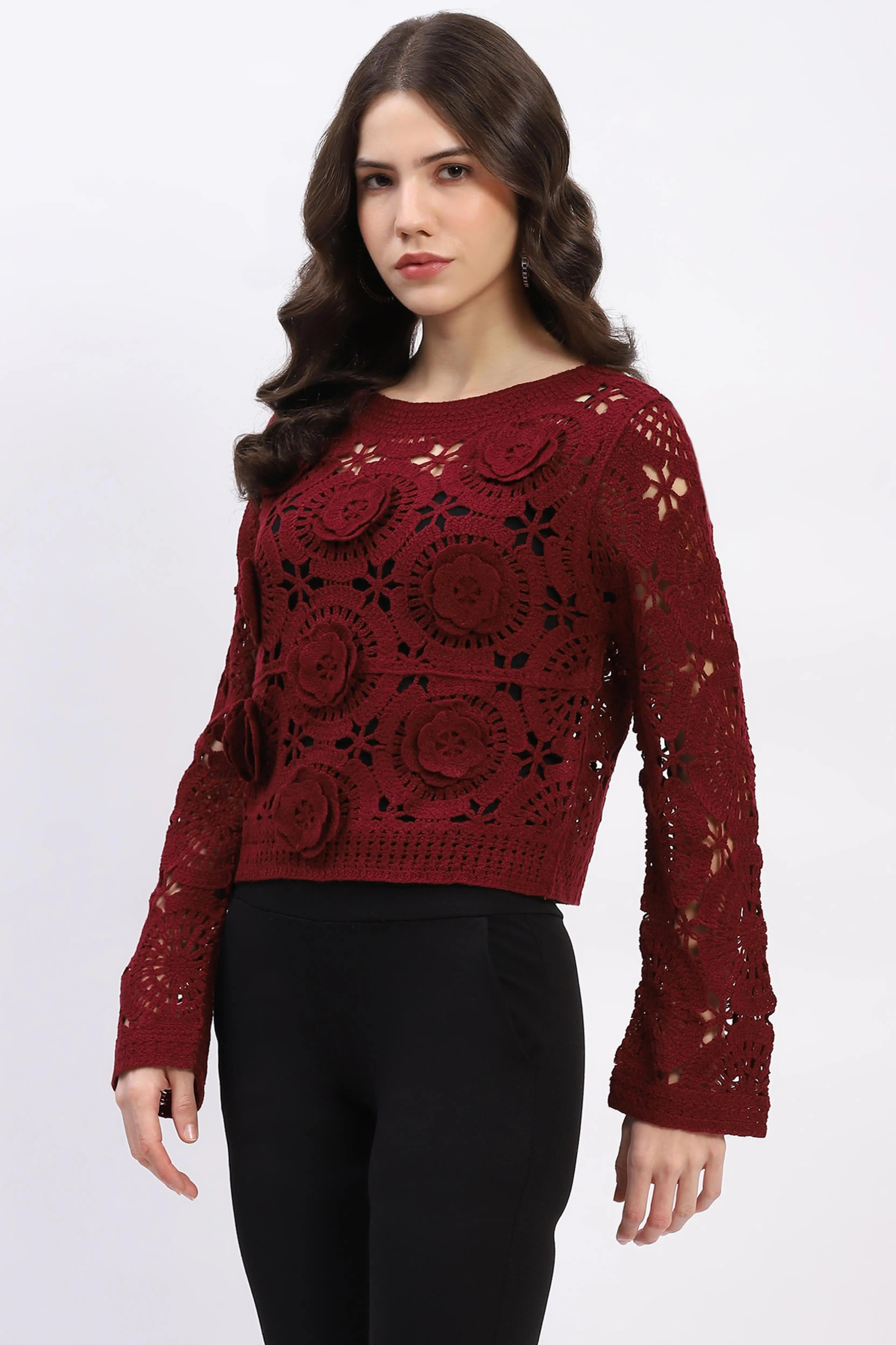 Floral Crochet Woven Top - Global Republic