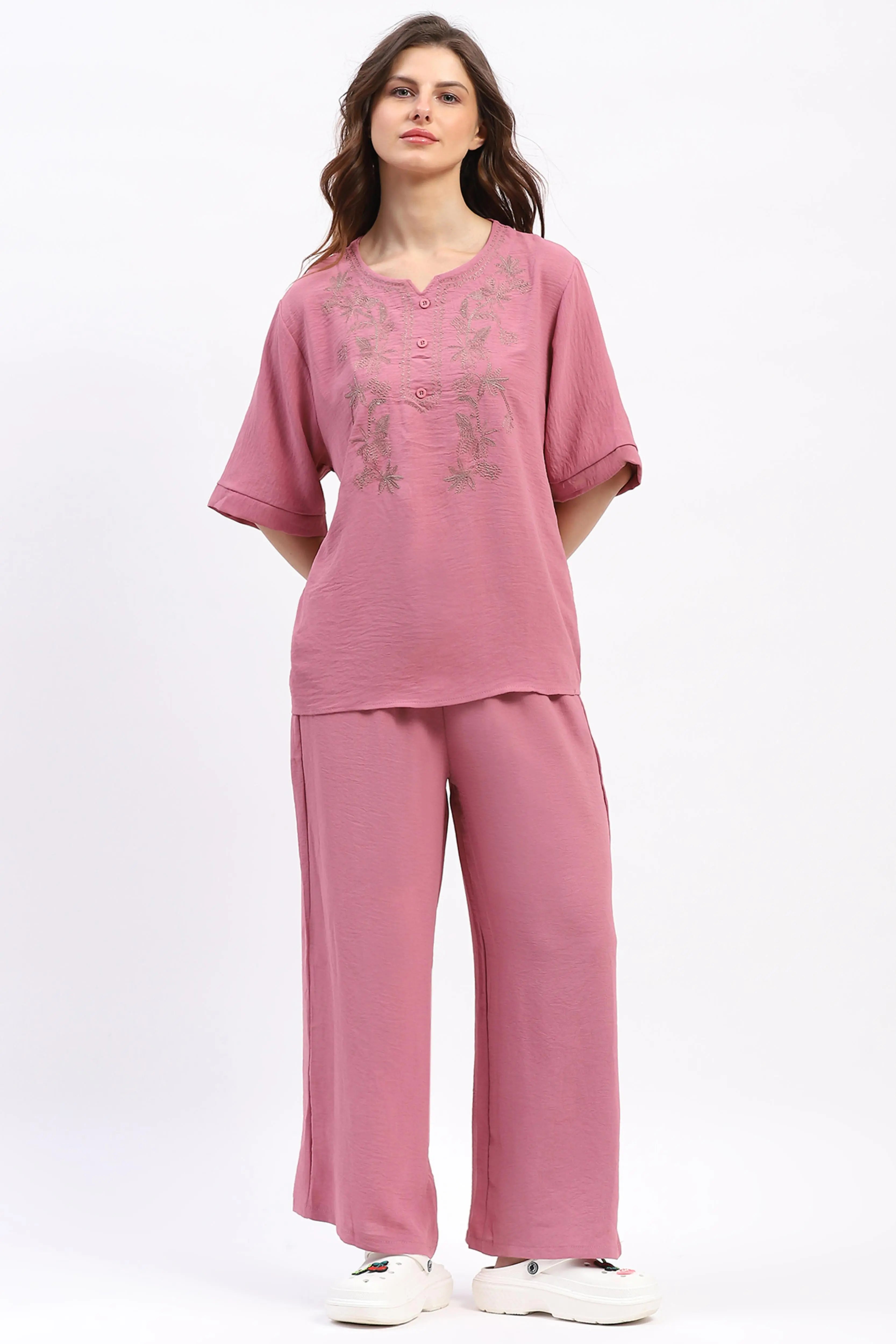 Embroidered Yoke Rayon Co-ord Set - Global Republic