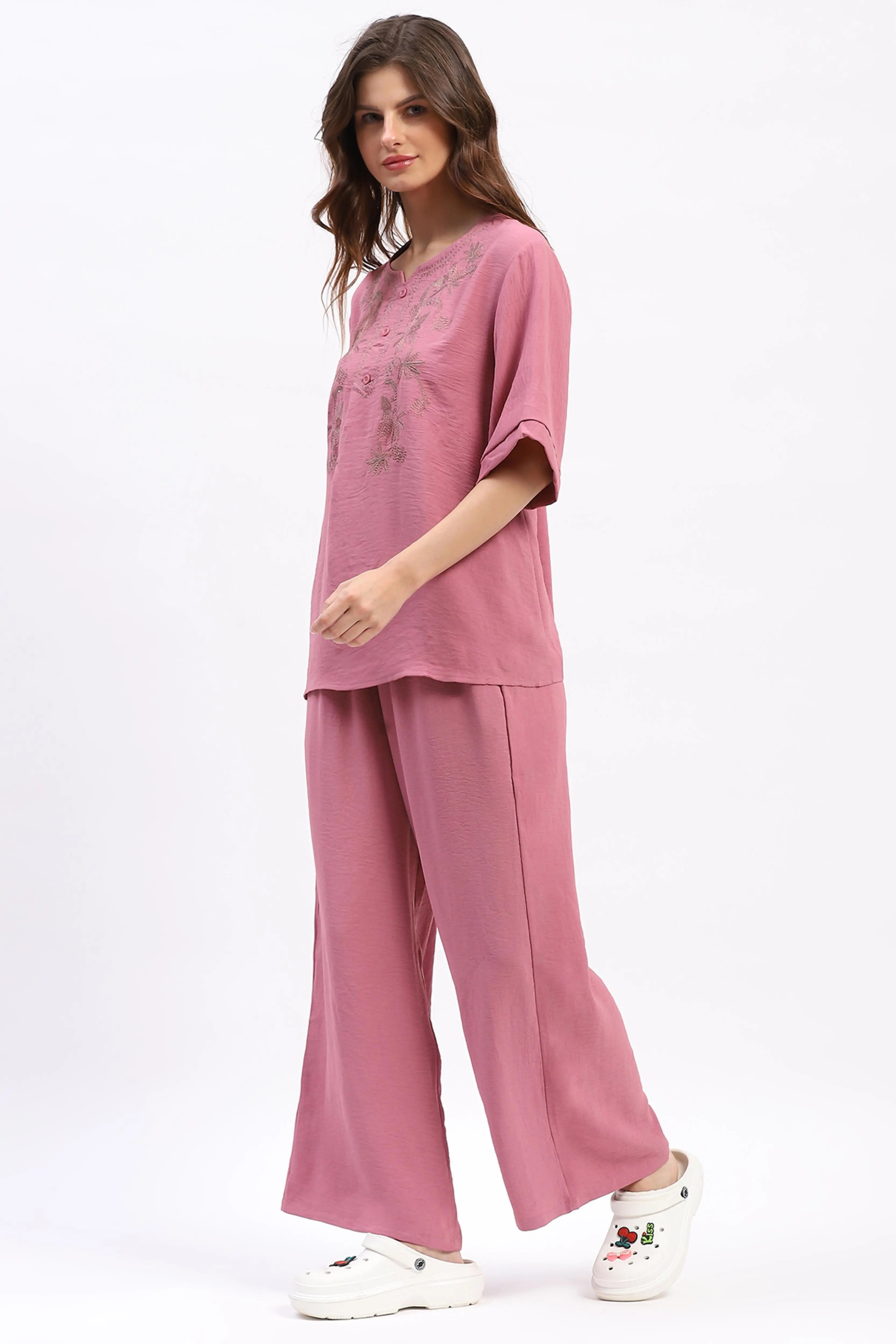 Embroidered Yoke Rayon Co-ord Set - Global Republic