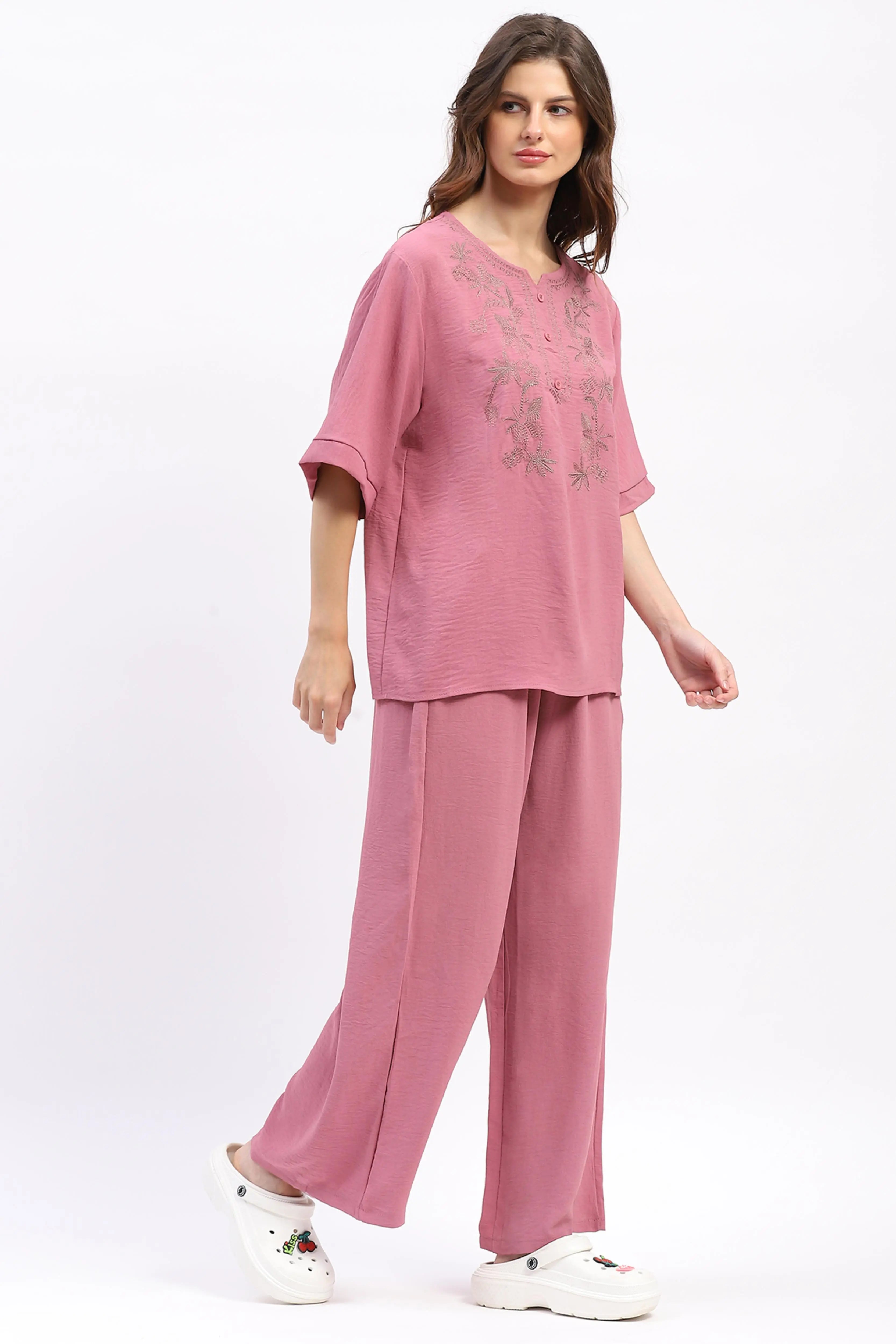 Embroidered Yoke Rayon Co-ord Set - Global Republic