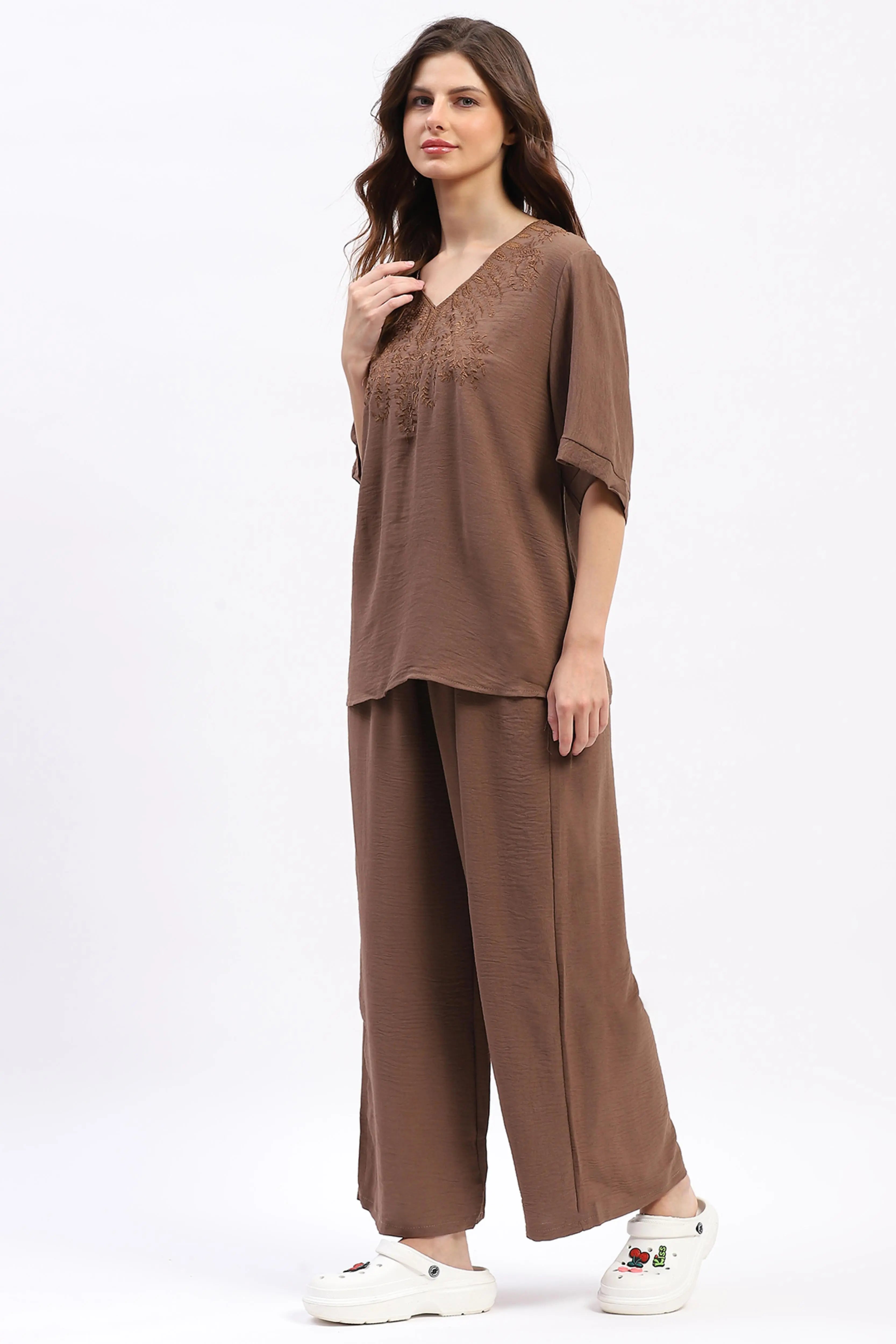 Embroidered Yoke Rayon Co-ord Set - Global Republic