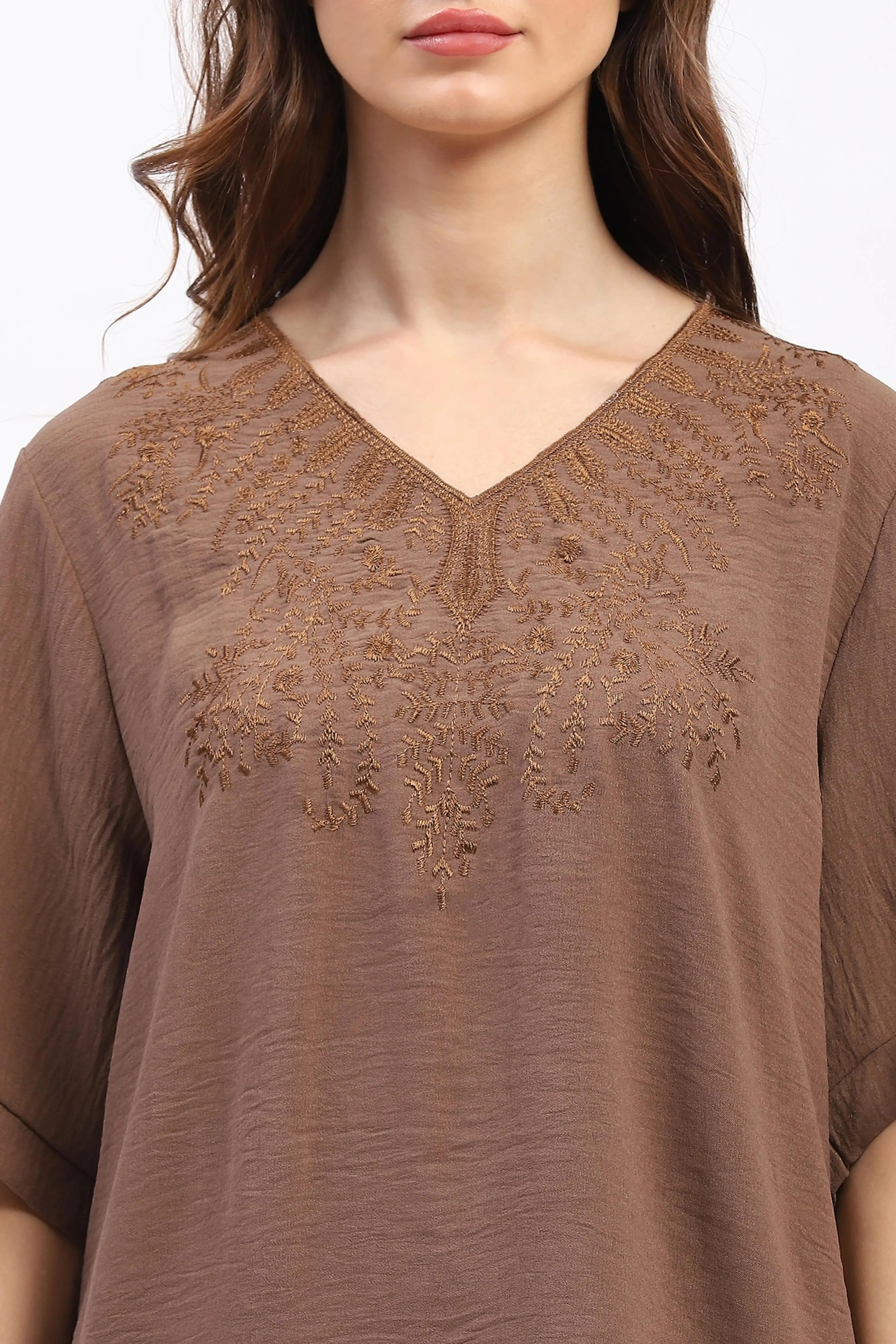 Embroidered Yoke Rayon Co-ord Set - Global Republic