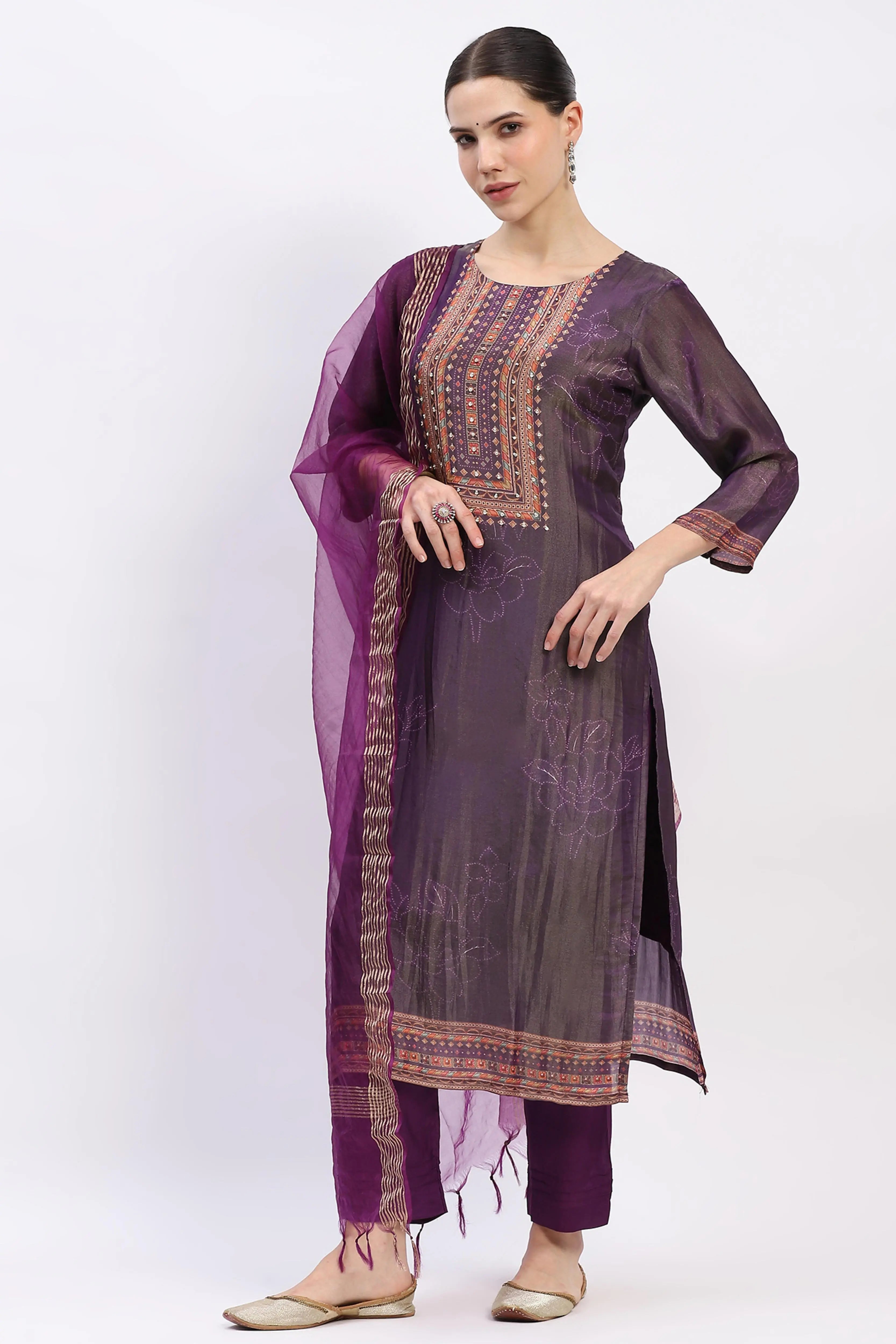 Muslin Embellished Kurta Set - Global Republic