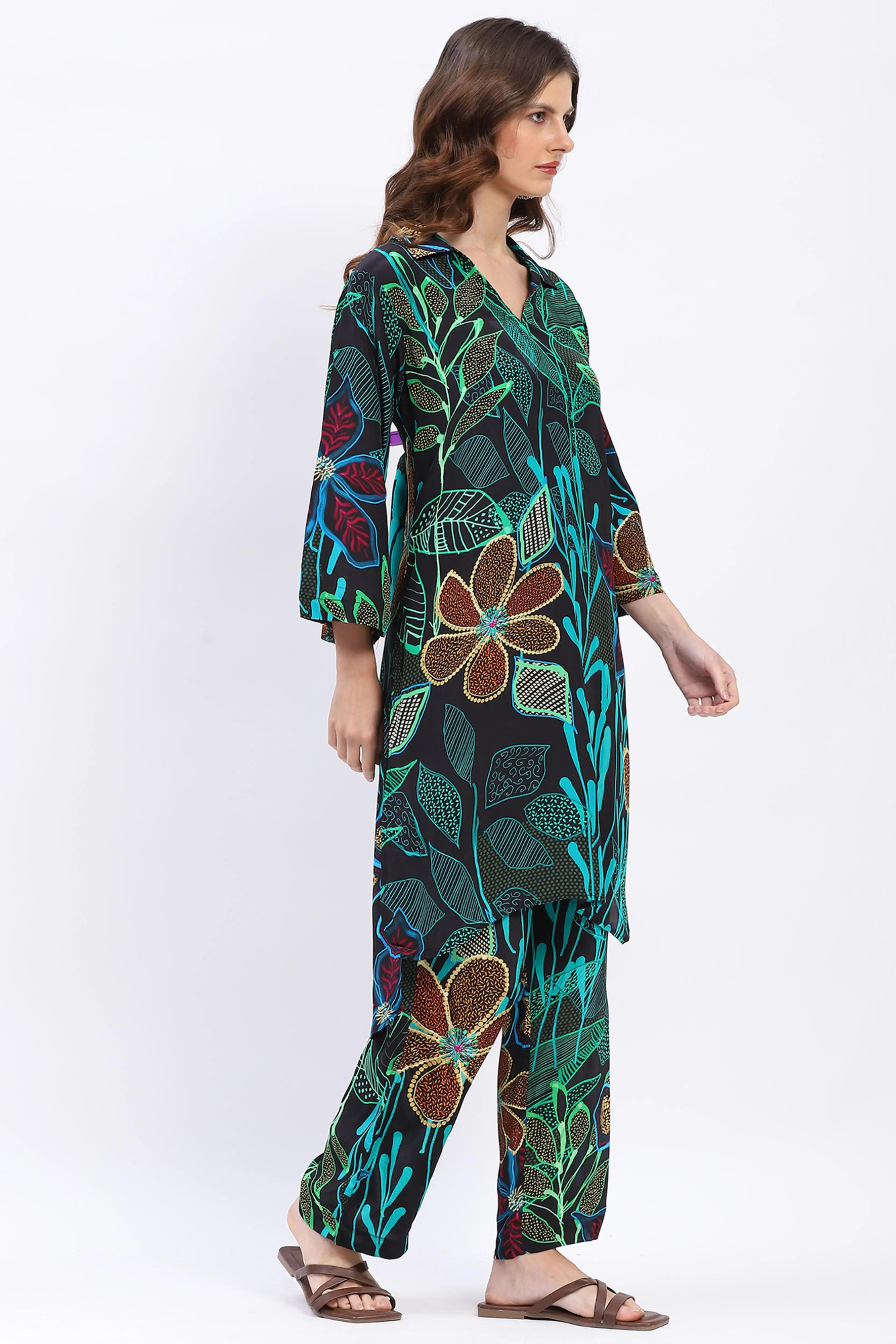 Tropical Print Muslin Kurta Set - Global Republic