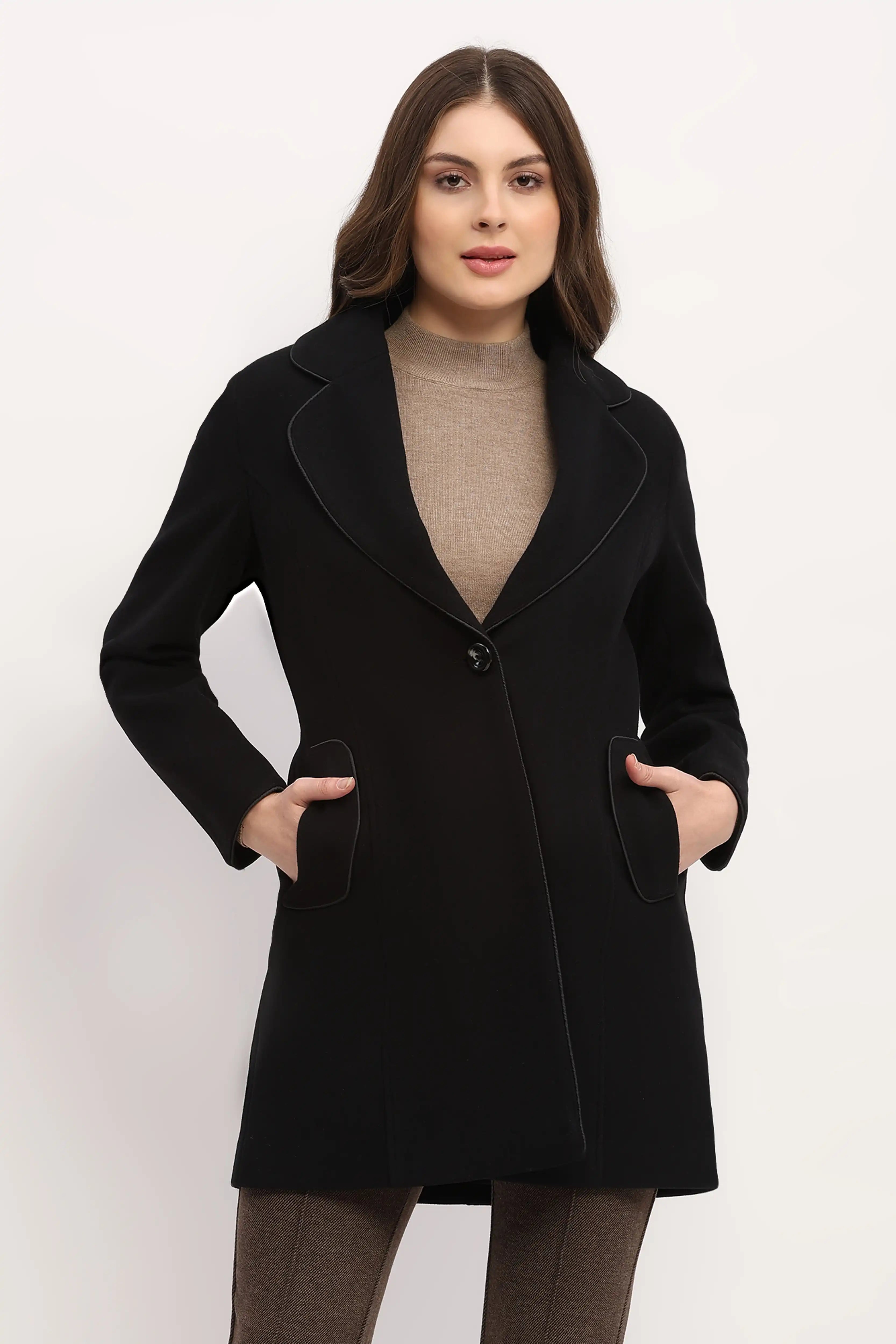 Black Wool-Blend Winter Coat