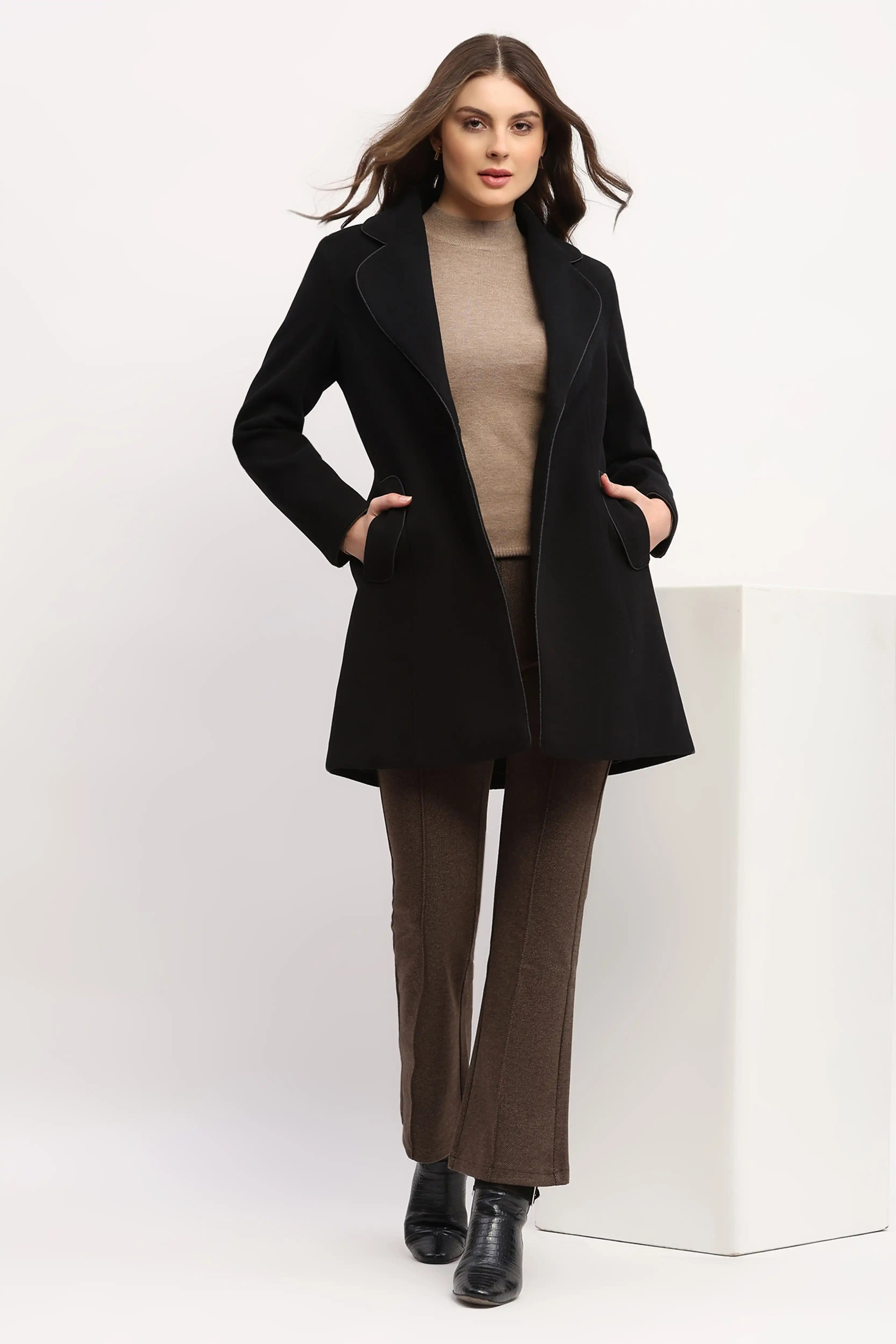 Black Wool-Blend Winter Coat