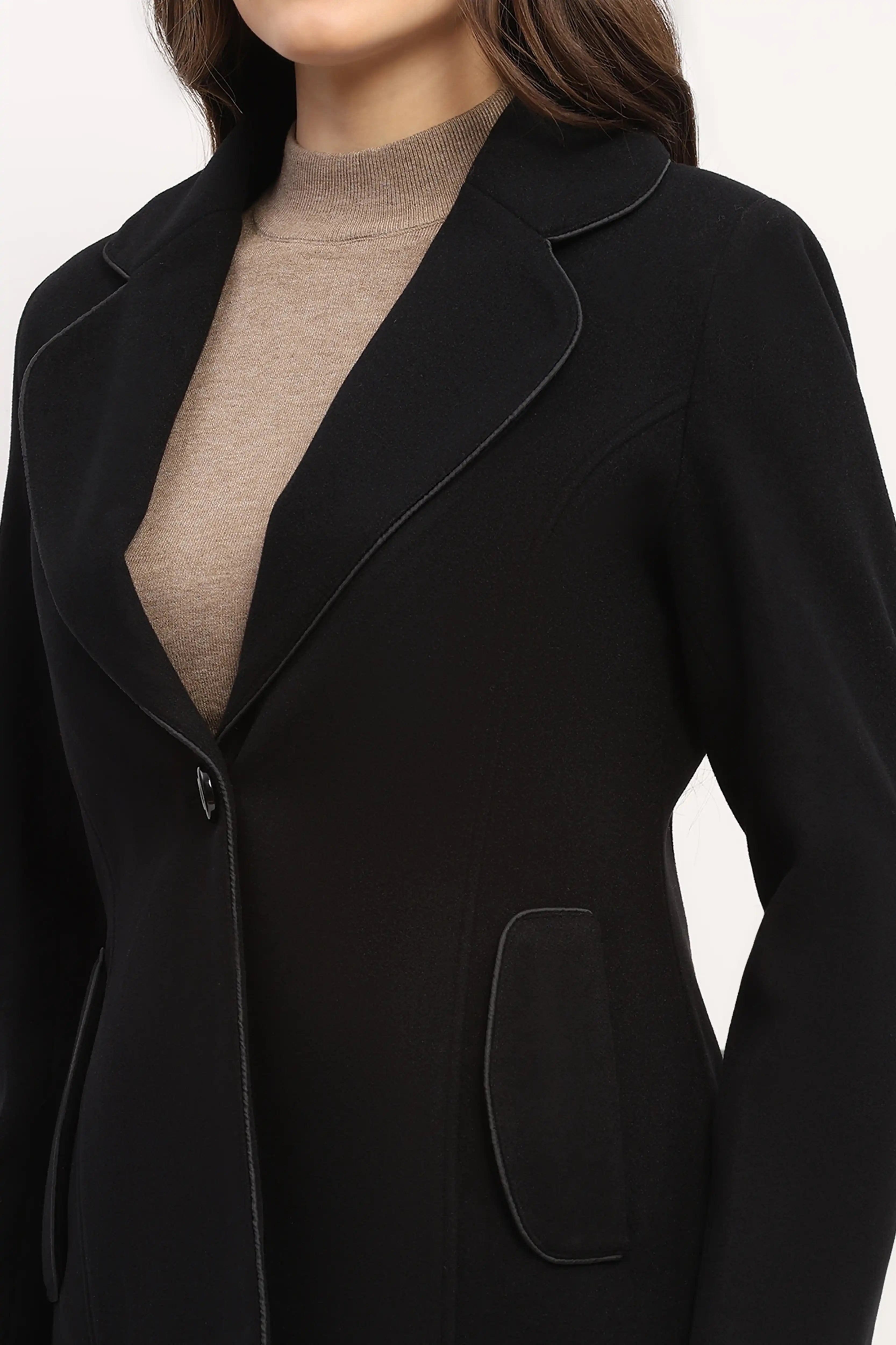 Black Wool-Blend Winter Coat