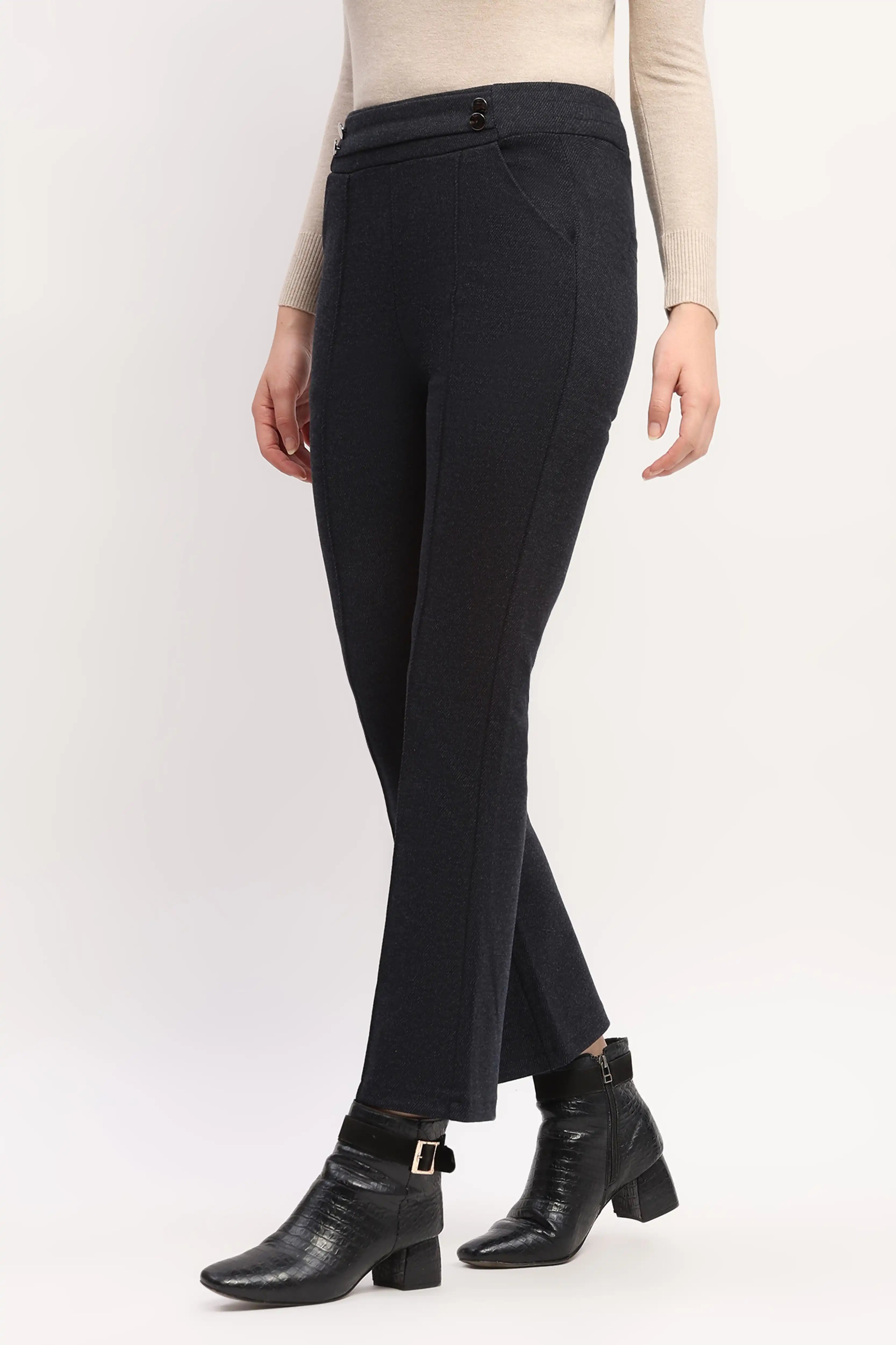 Grey Slim-Fit Bootcut Trousers