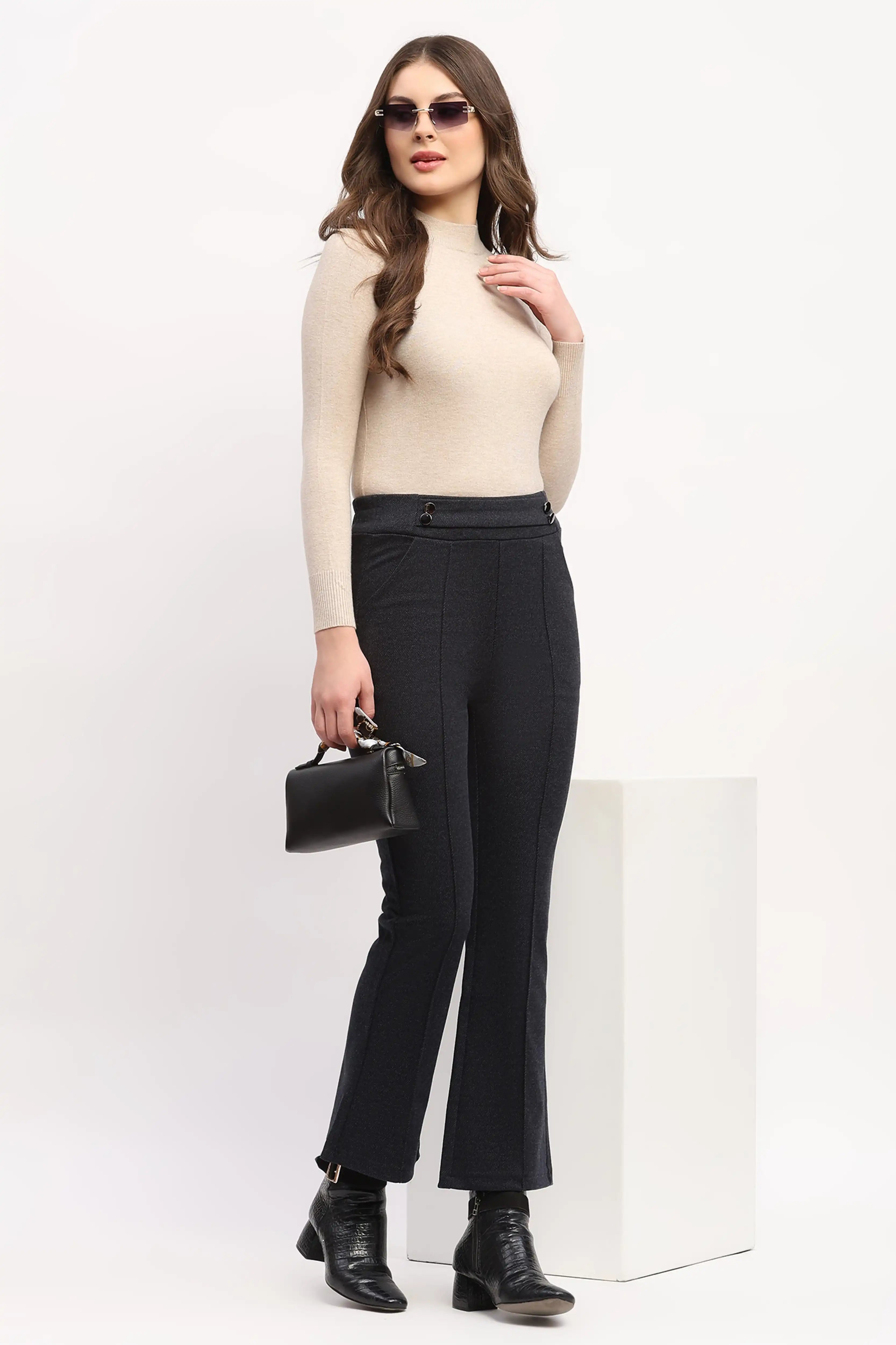 Grey Slim-Fit Bootcut Trousers