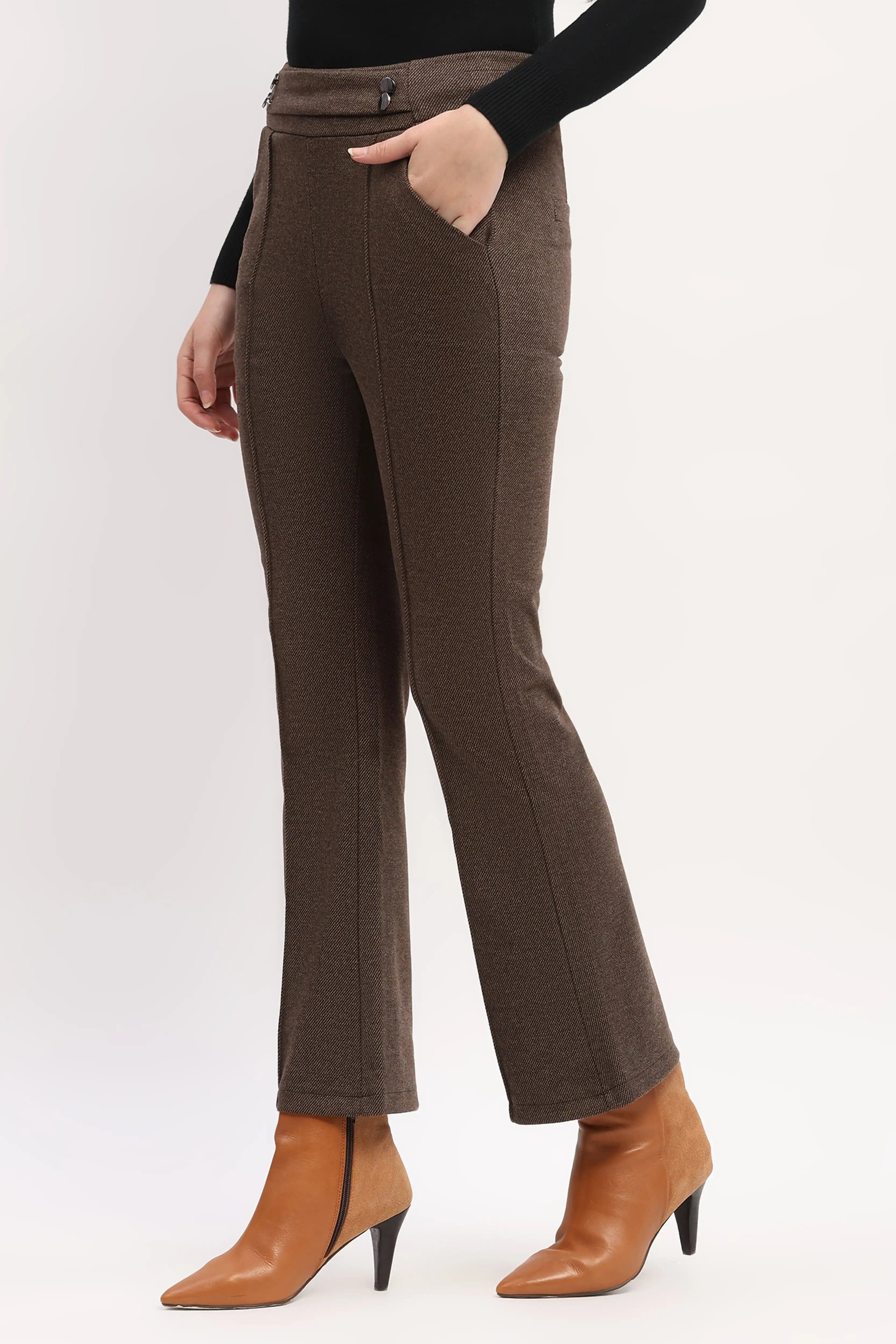 Brown Slim-Fit Bootcut Trousers
