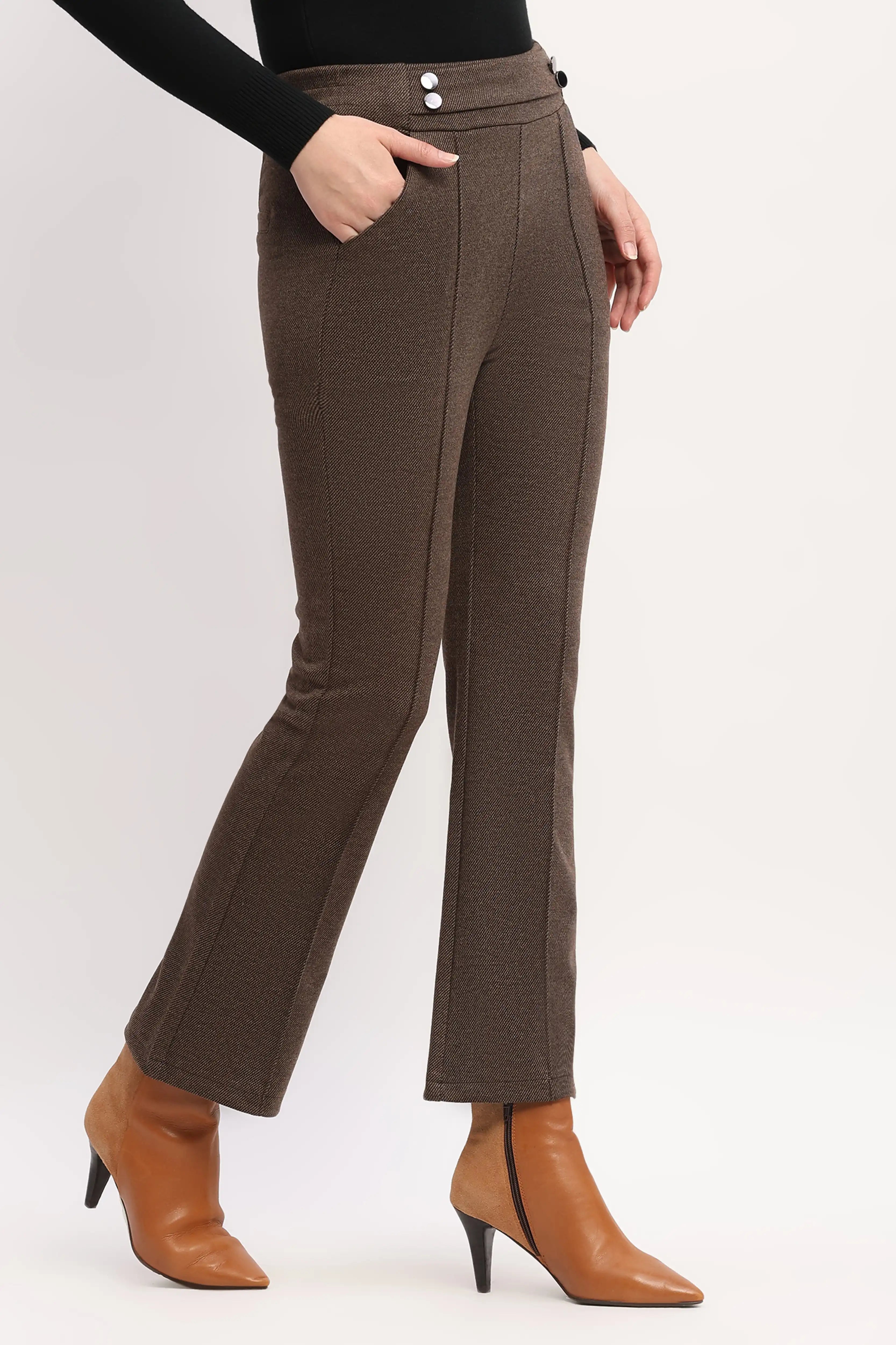 Brown Slim-Fit Bootcut Trousers