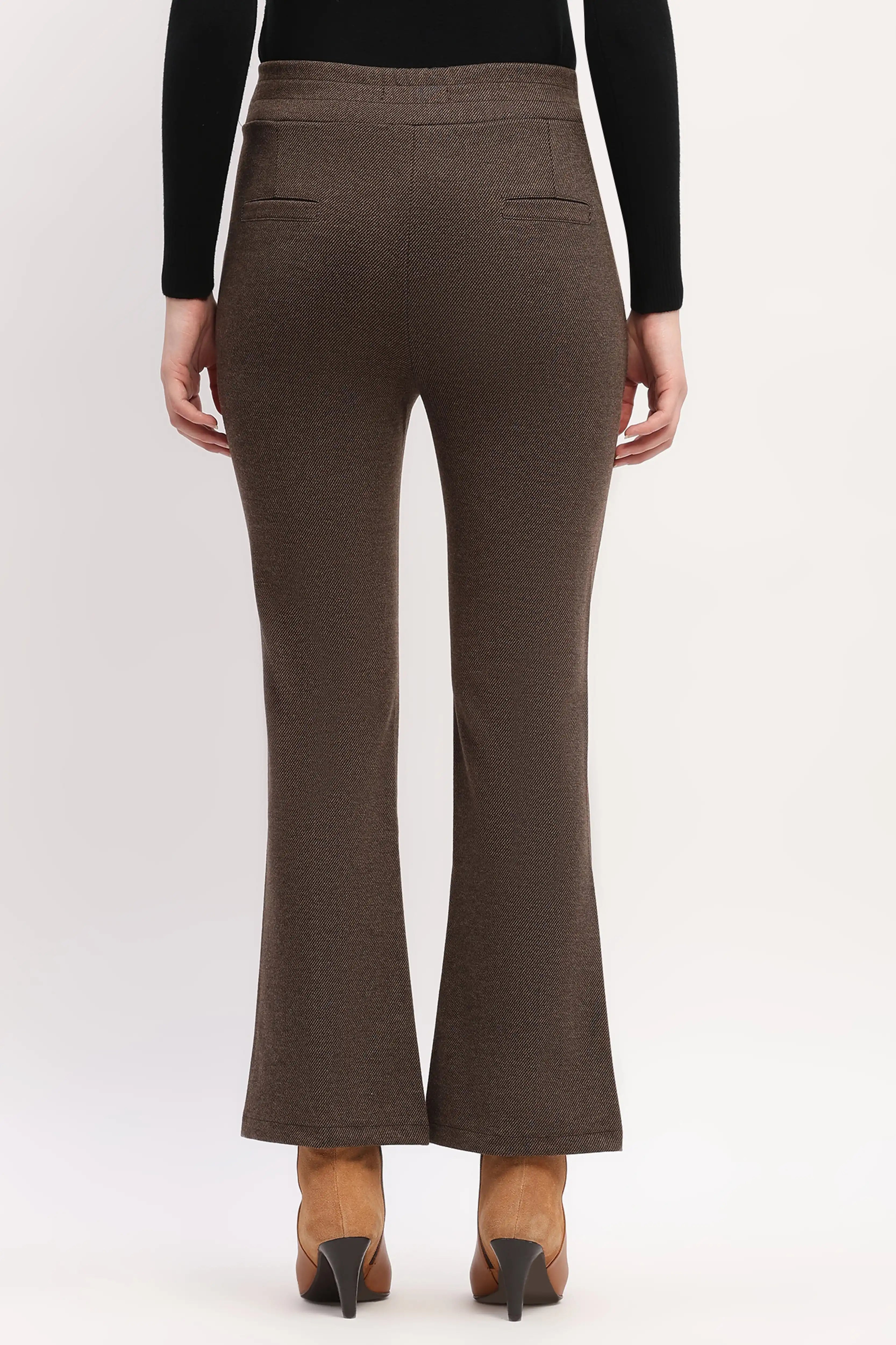 Brown Slim-Fit Bootcut Trousers