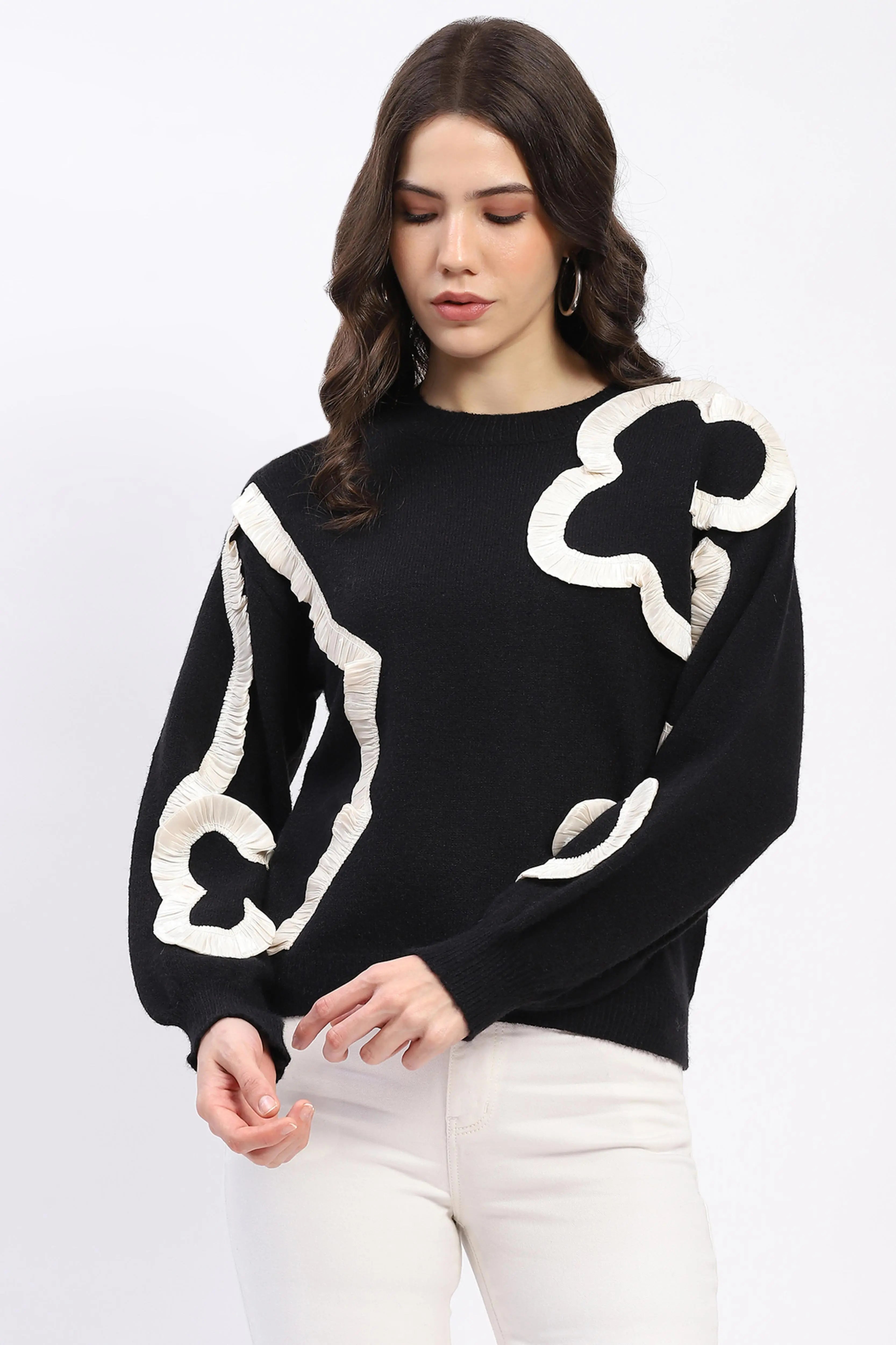 Ribbon Floral Embellished Pullover - Global Republic