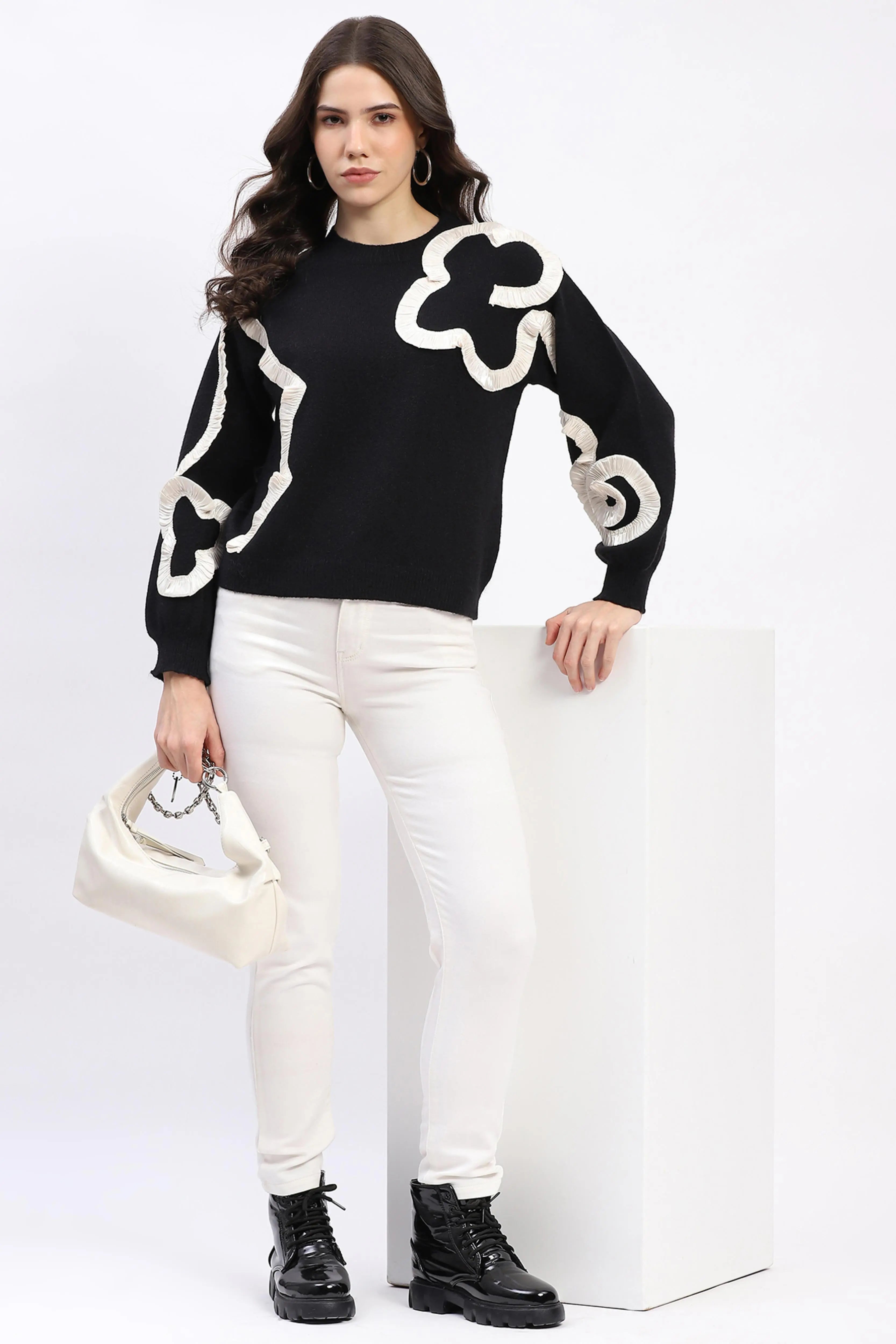 Ribbon Floral Embellished Pullover - Global Republic
