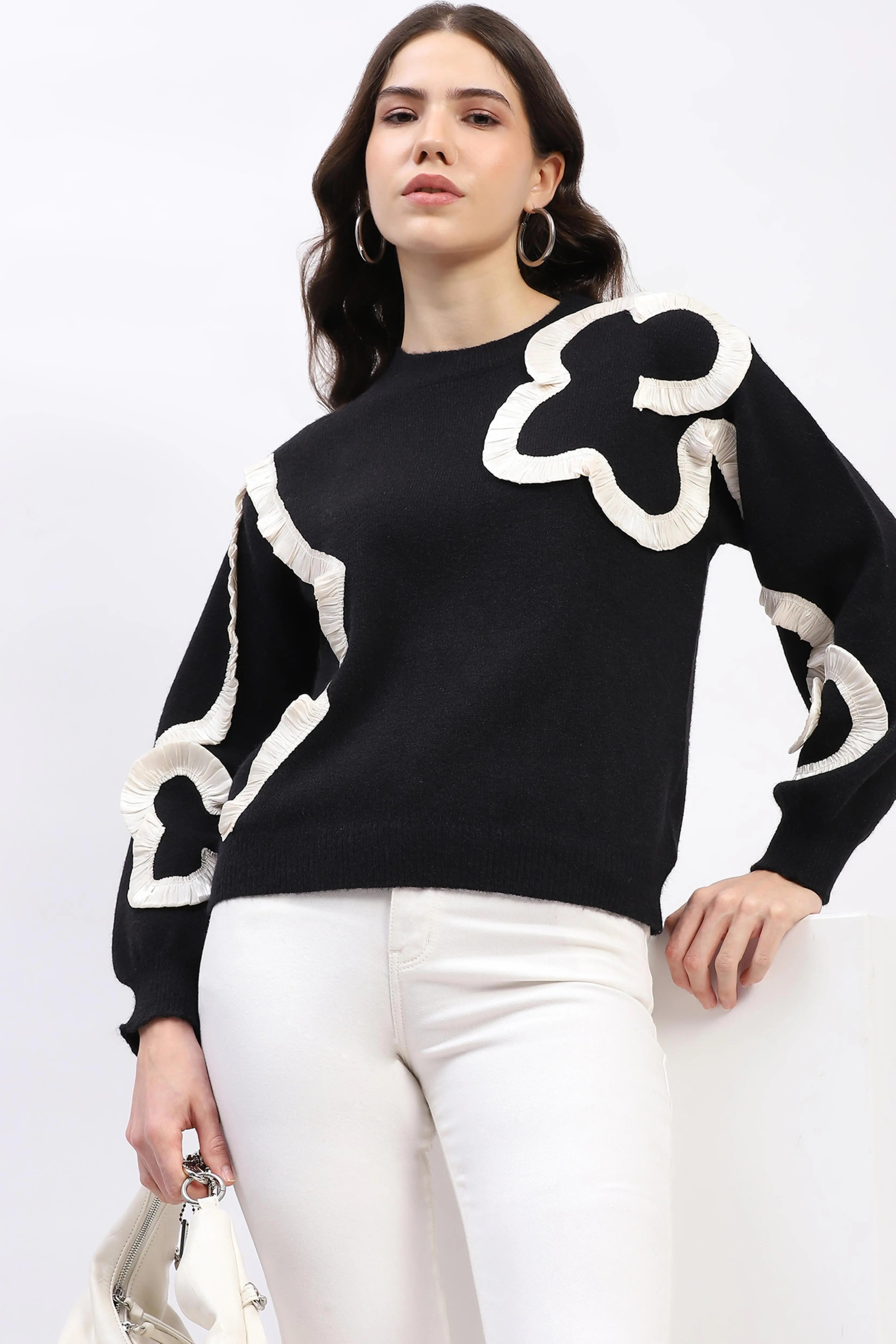 Ribbon Floral Embellished Pullover - Global Republic