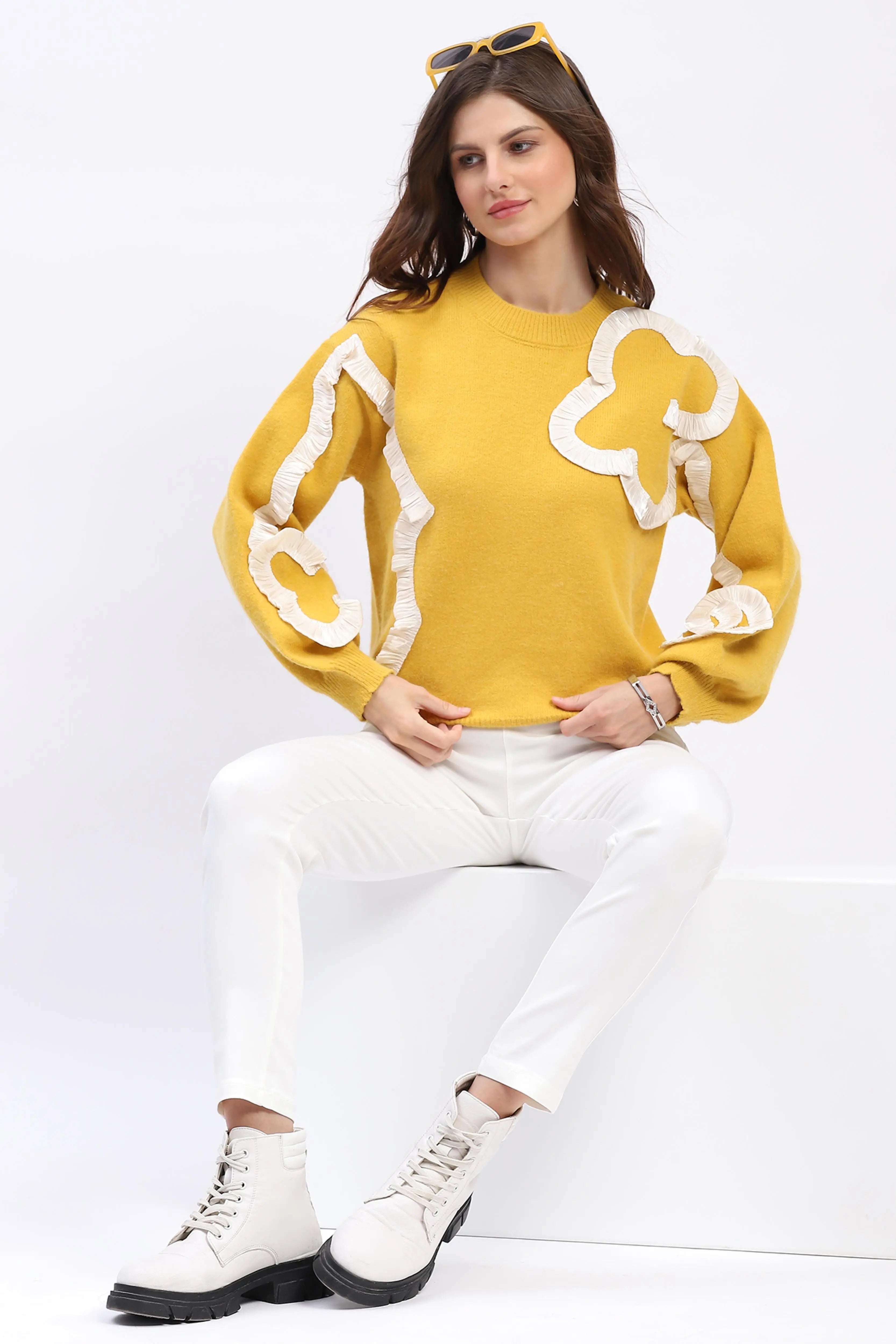 Ribbon Floral Embellished Pullover - Global Republic