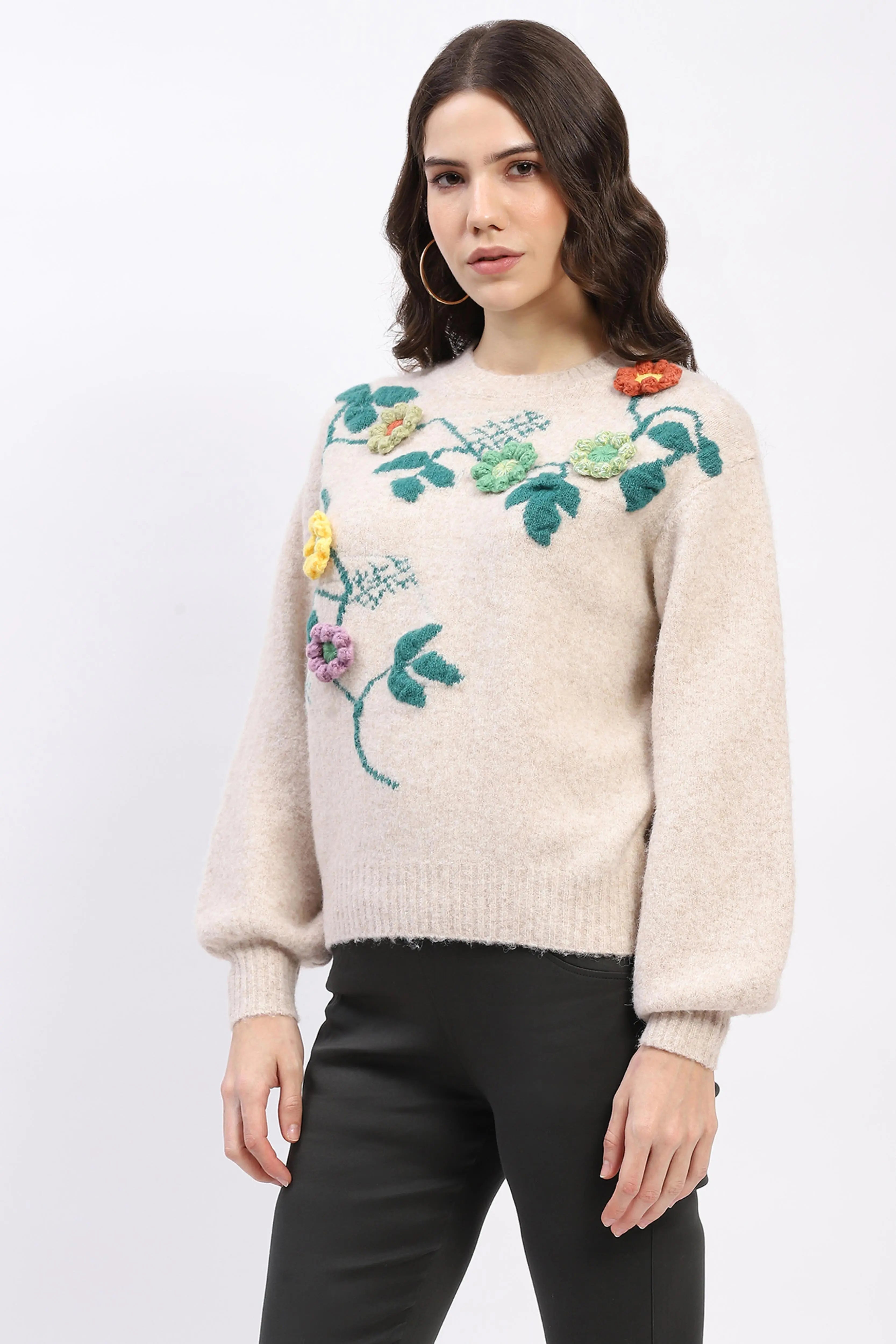 Floral 3D Embellished Pullover - Global Republic