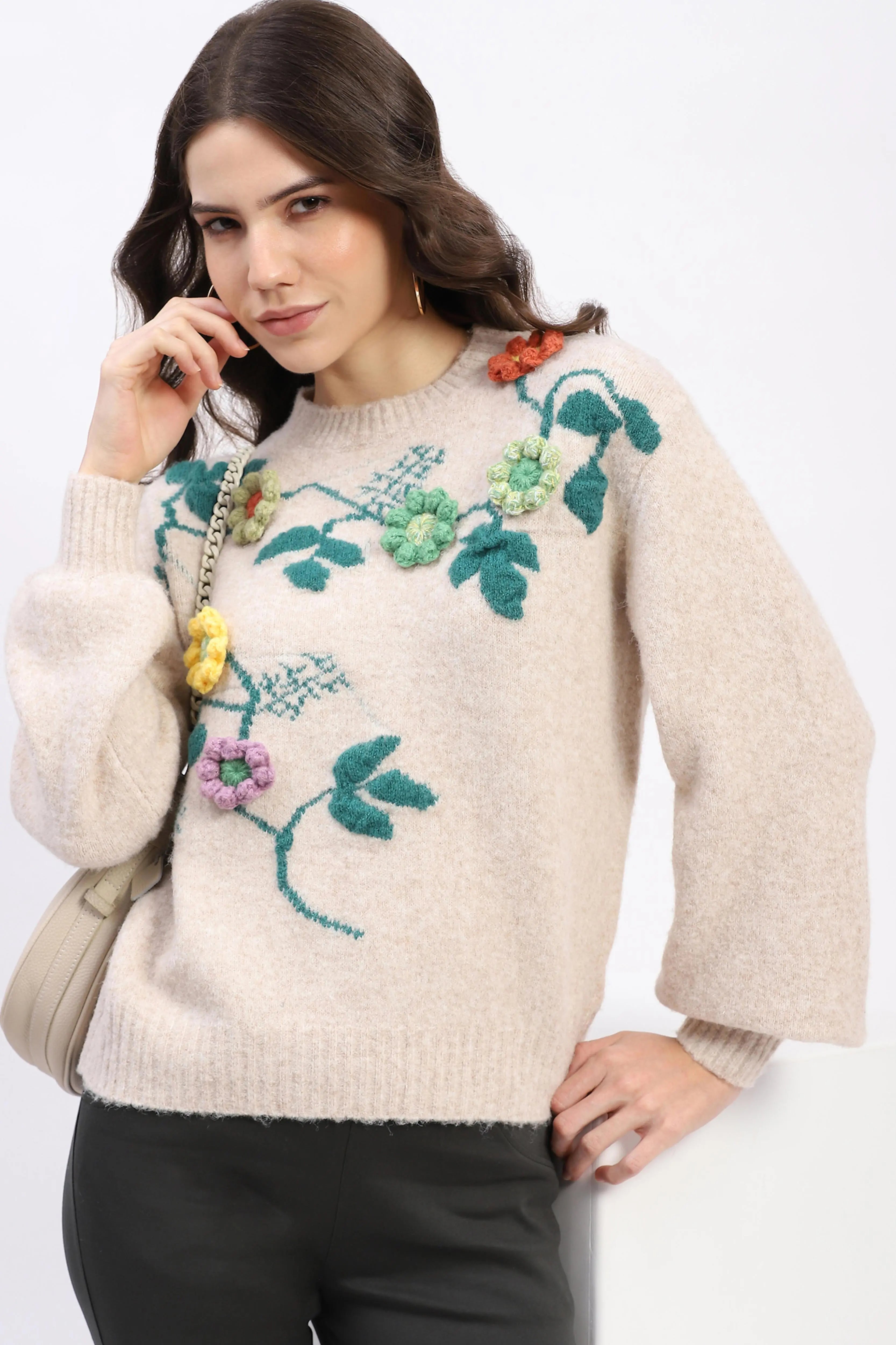 Floral 3D Embellished Pullover - Global Republic
