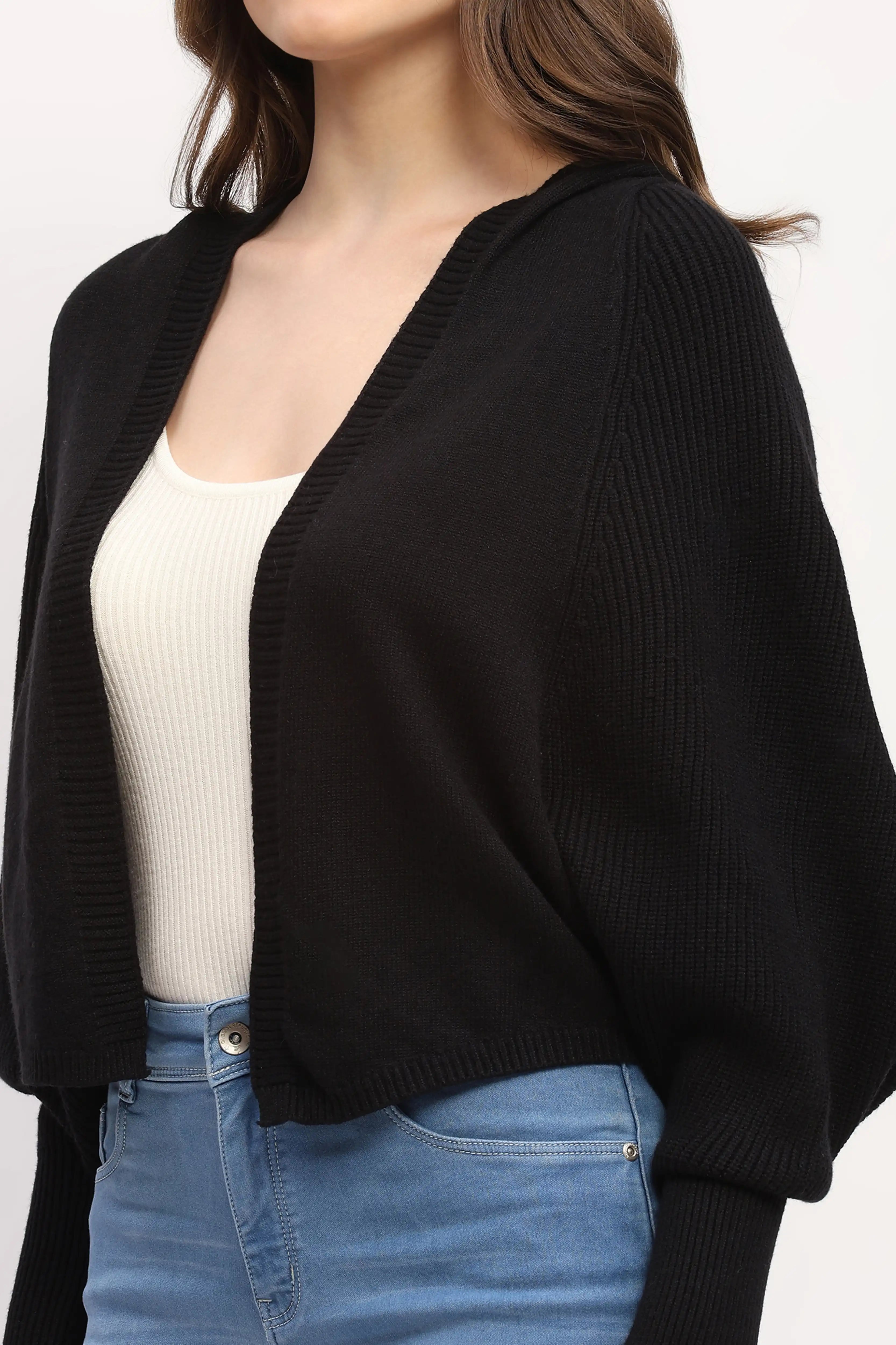 Black Hooded Winter Shrug