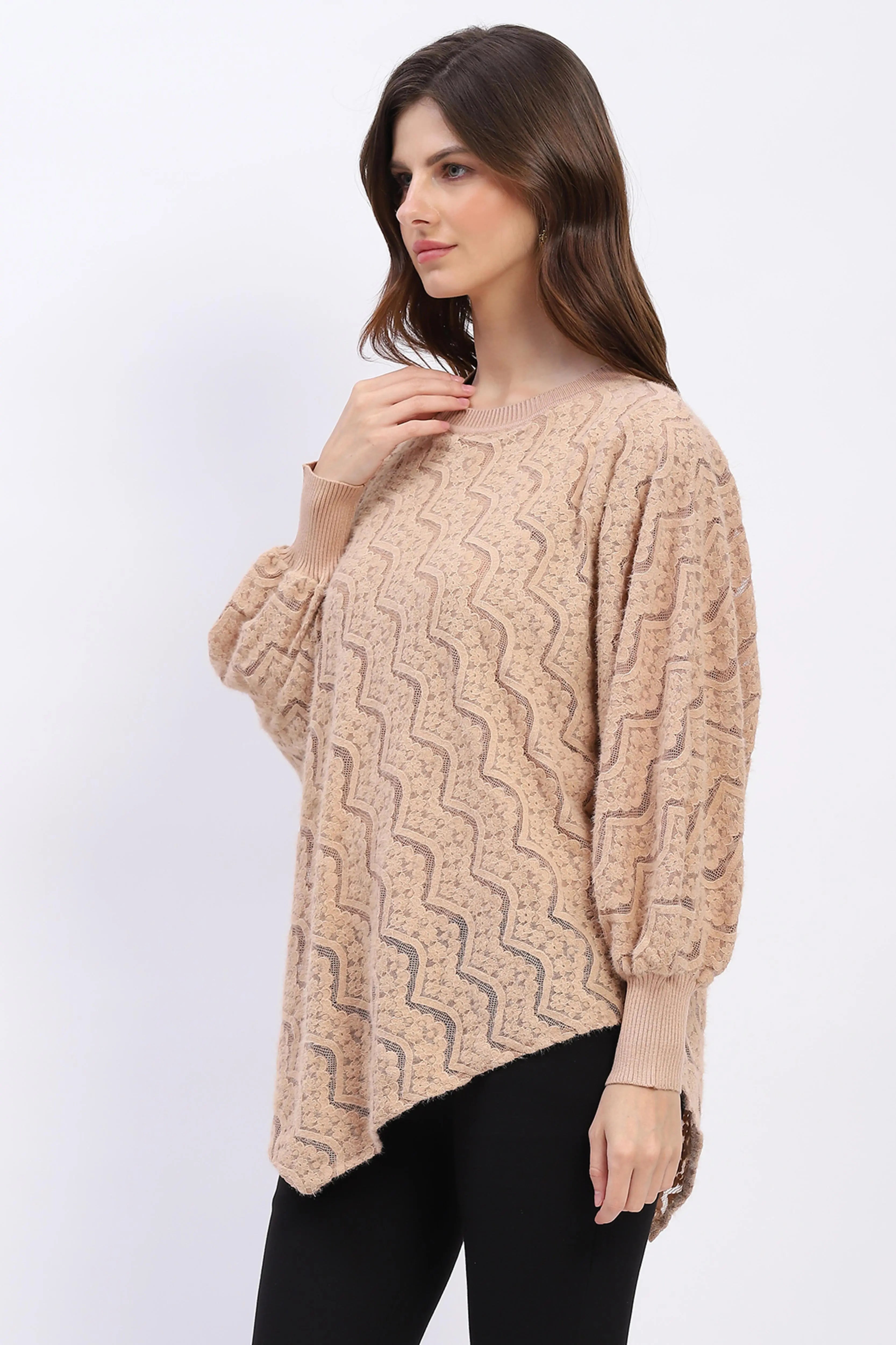Elegant Lace-Textured Knit Poncho - Global Republic