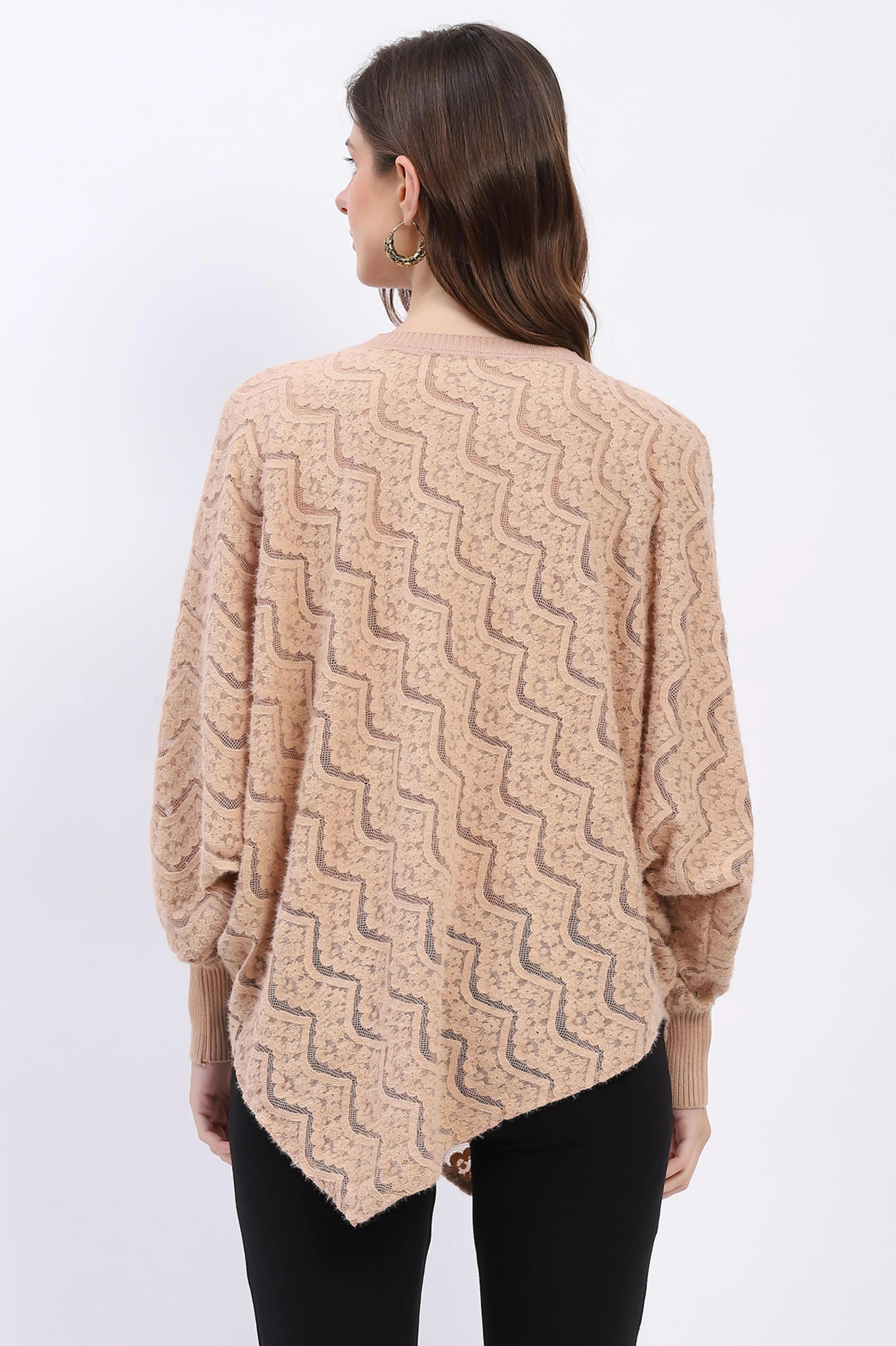 Elegant Lace-Textured Knit Poncho - Global Republic