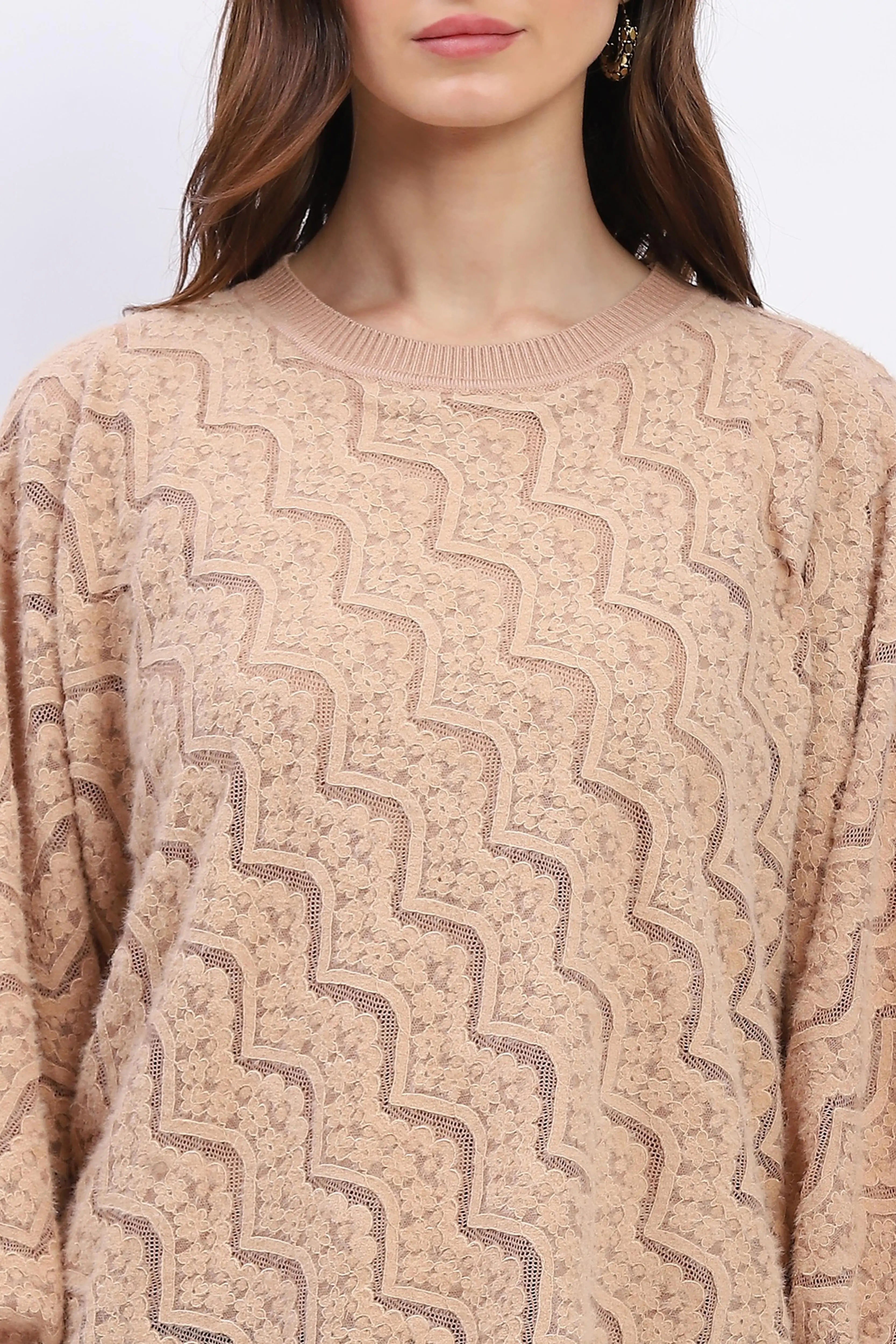 Elegant Lace-Textured Knit Poncho - Global Republic