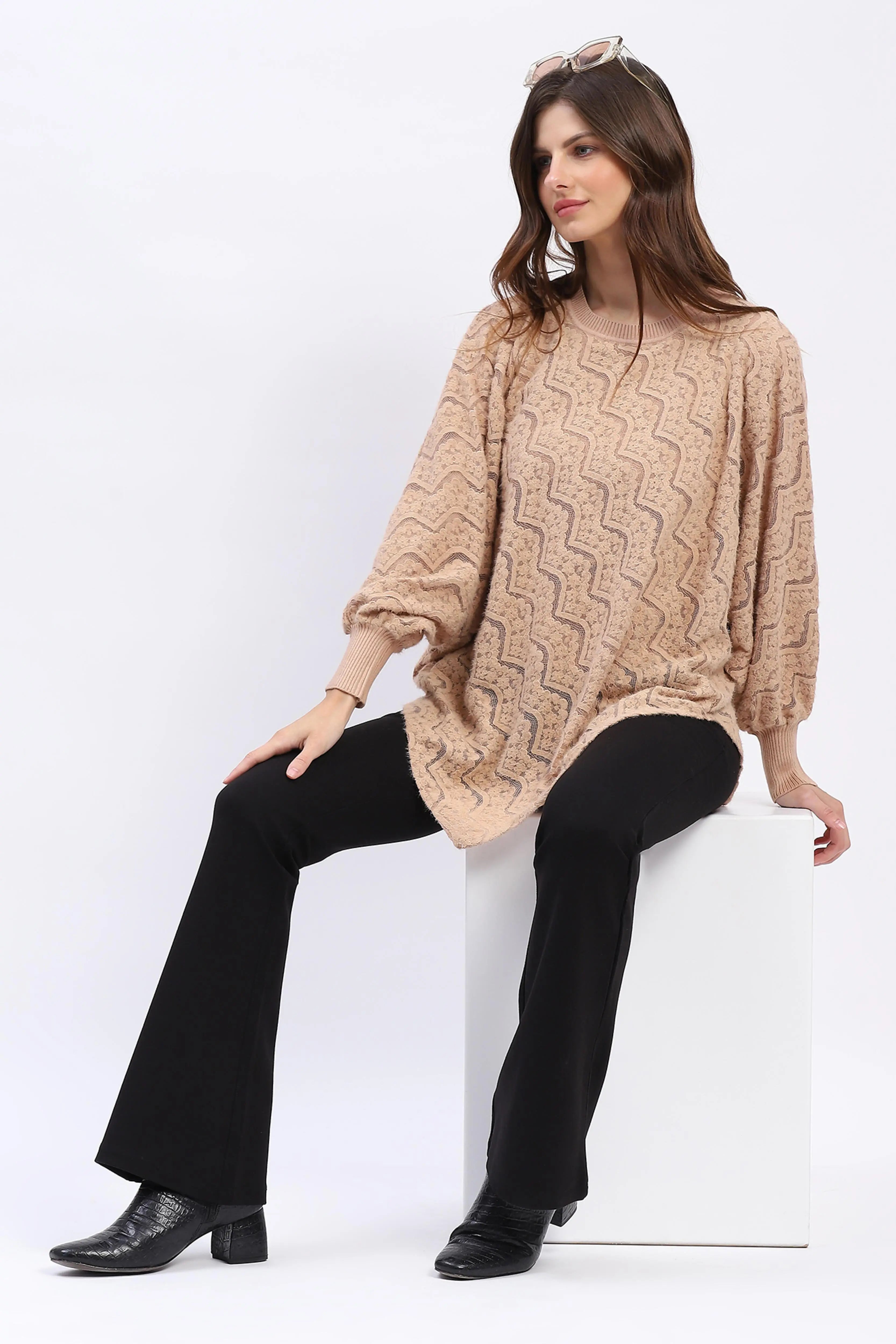 Elegant Lace-Textured Knit Poncho - Global Republic