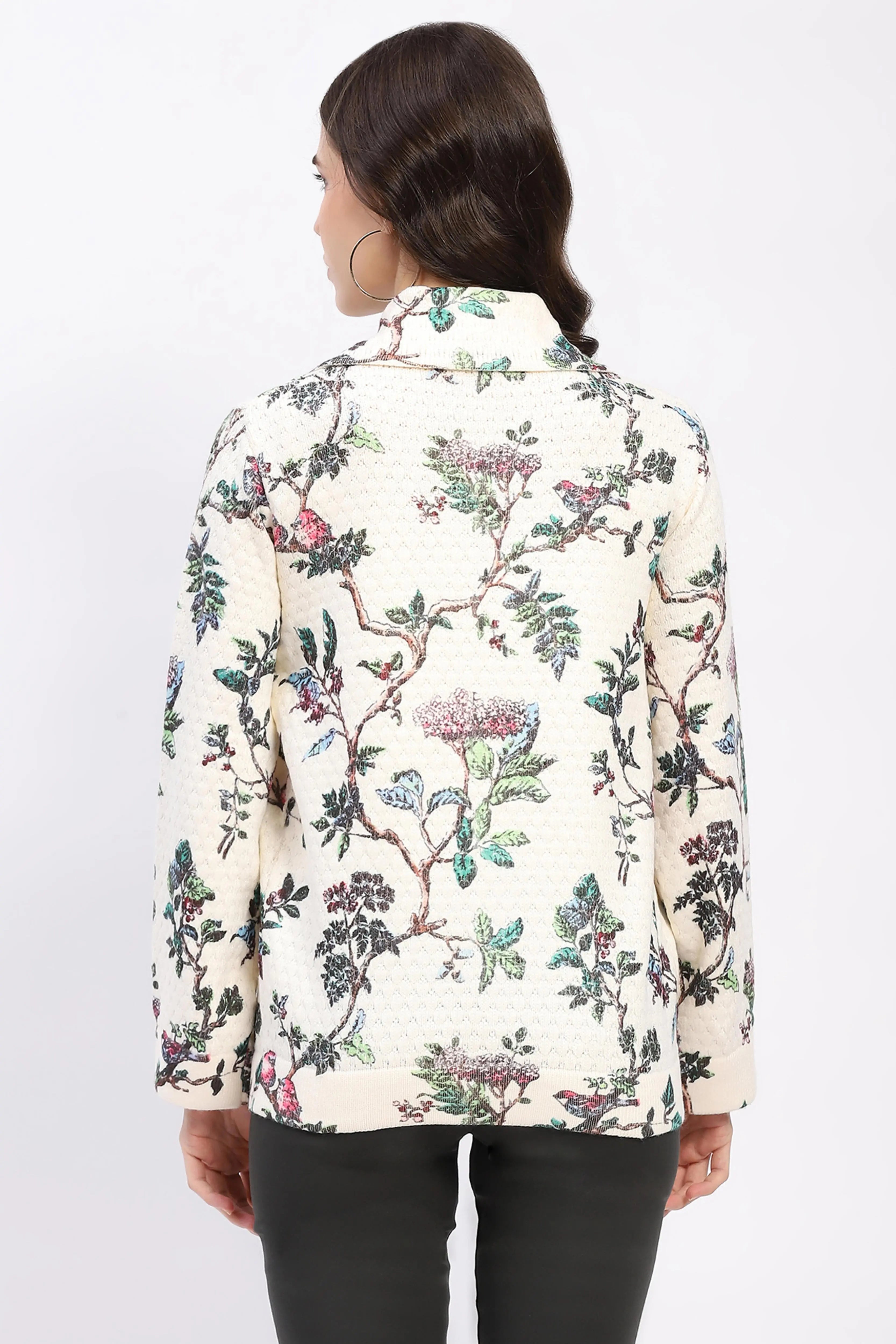 Botanical Print Loose-Fit Cardigan - Global Republic