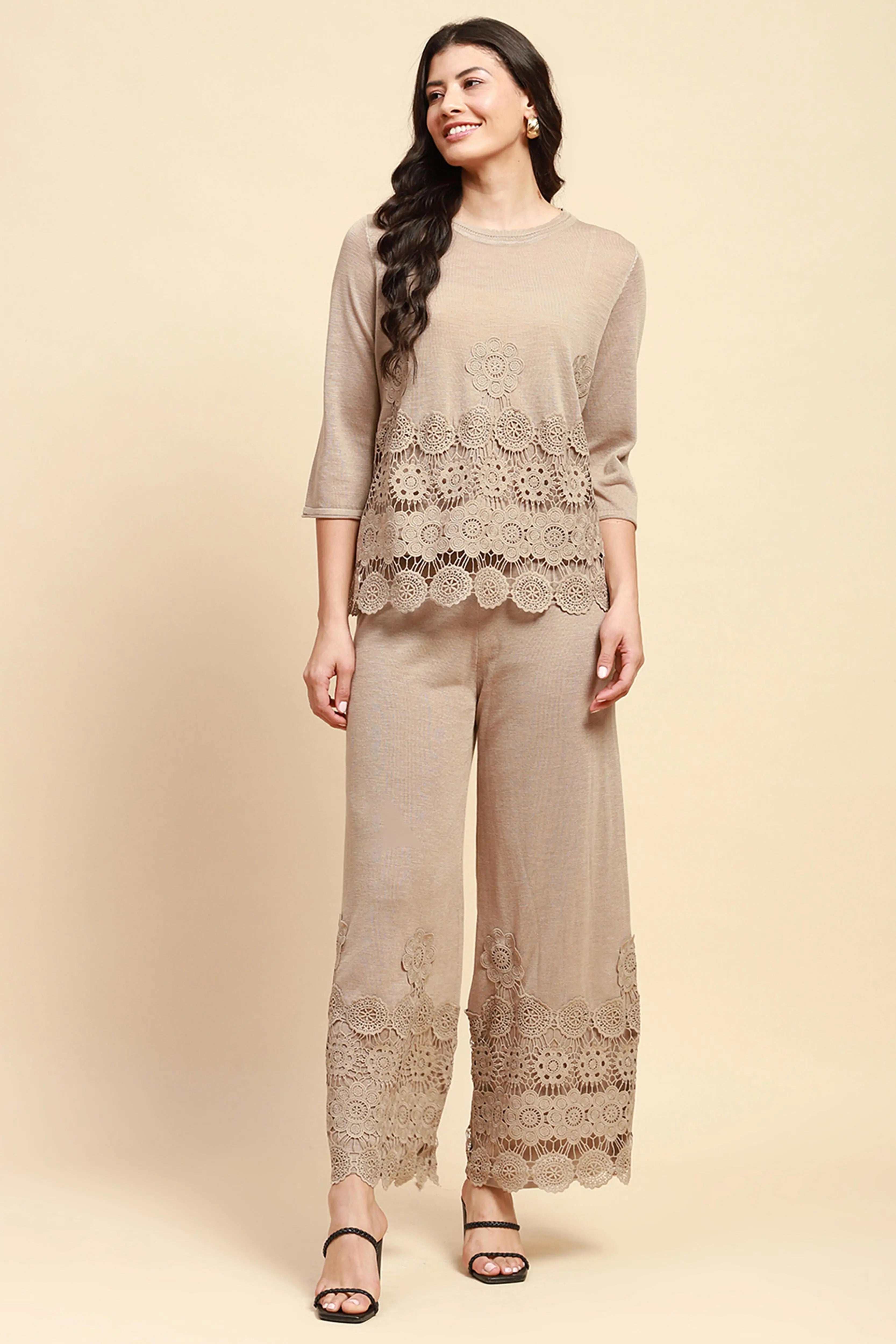 Beige Viscose Relaxed Fit Co-ord Sets - Global Republic