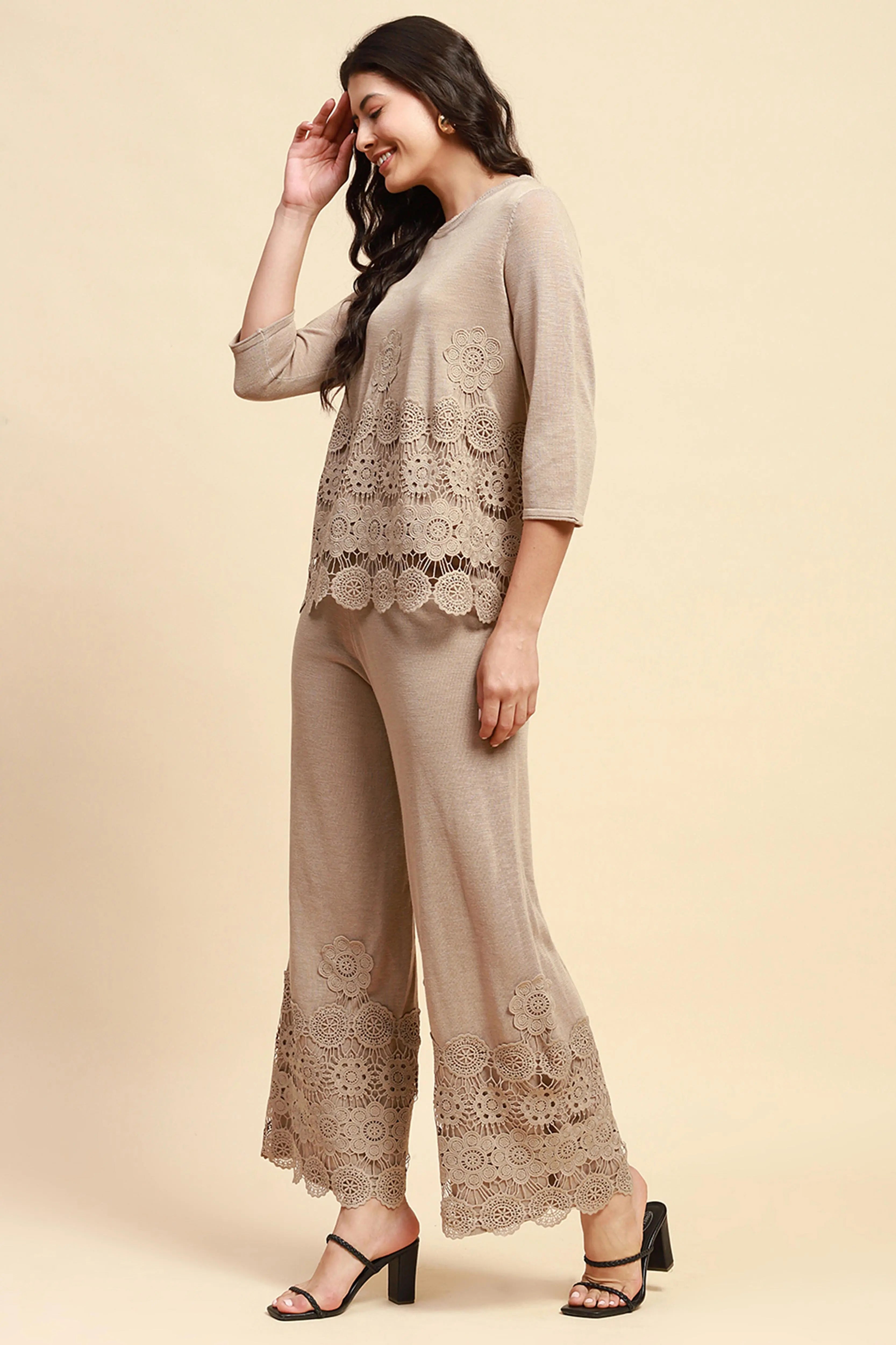 Beige Viscose Relaxed Fit Co-ord Sets - Global Republic