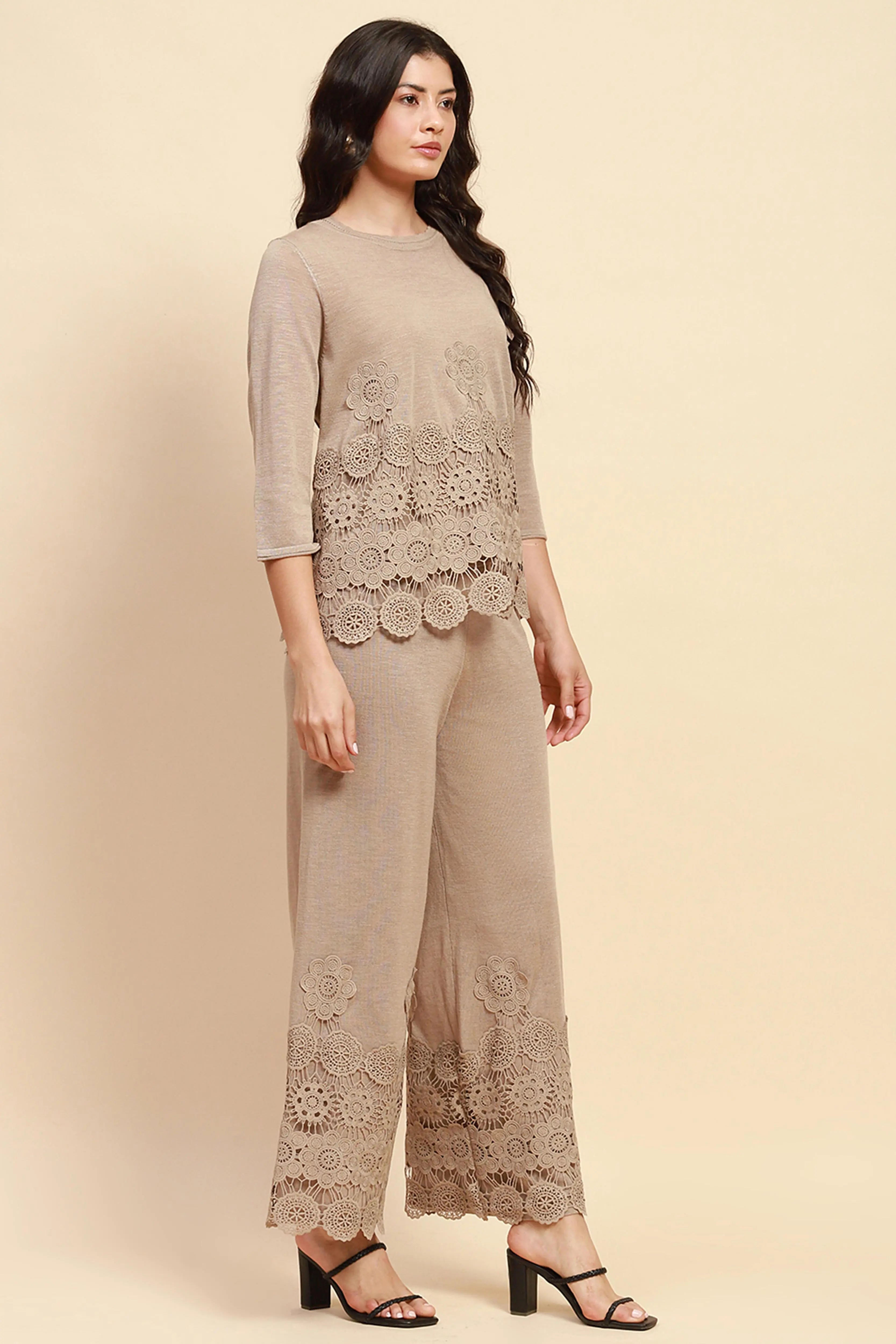 Beige Viscose Relaxed Fit Co-ord Sets - Global Republic