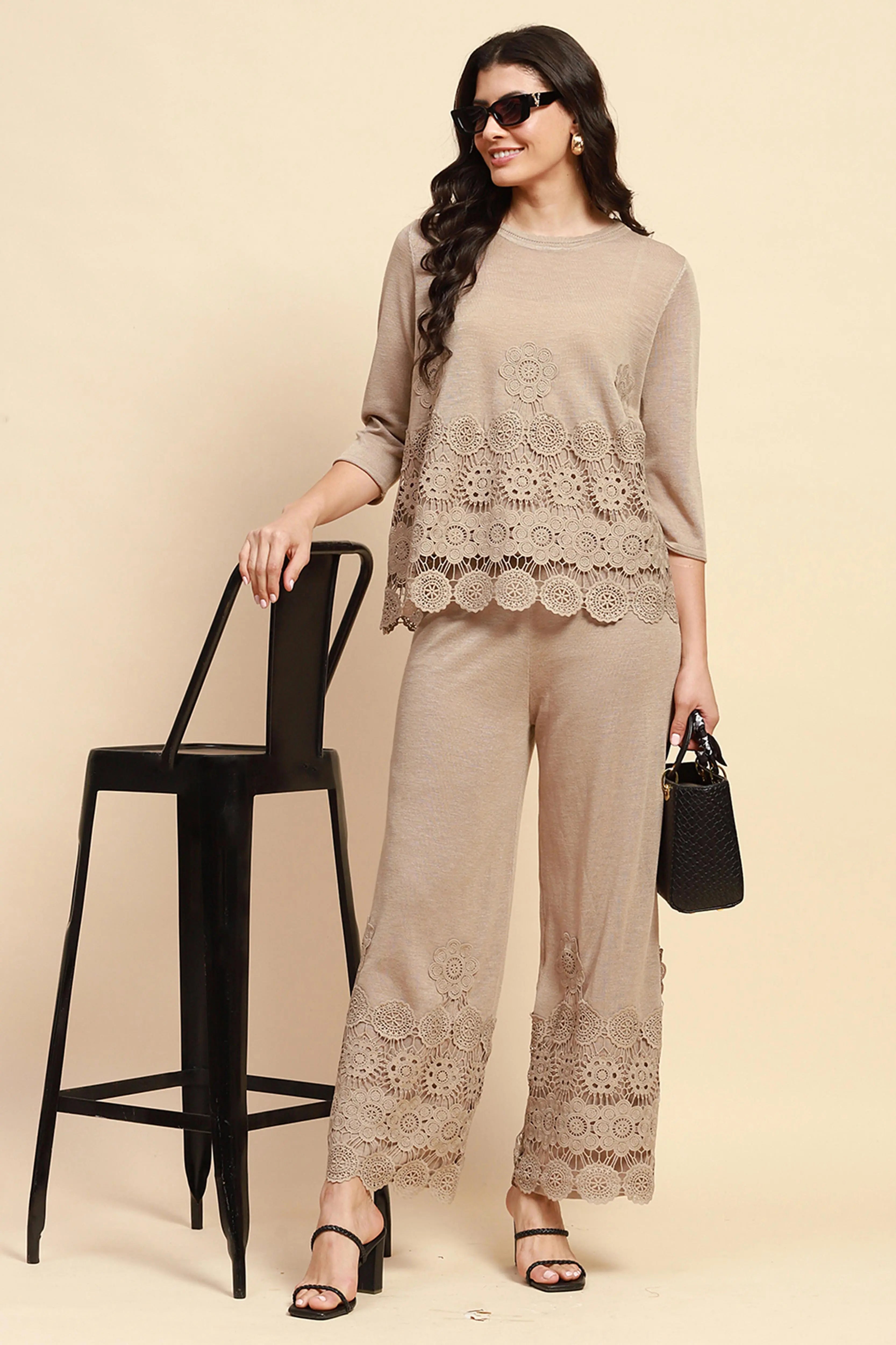 Beige Viscose Relaxed Fit Co-ord Sets - Global Republic