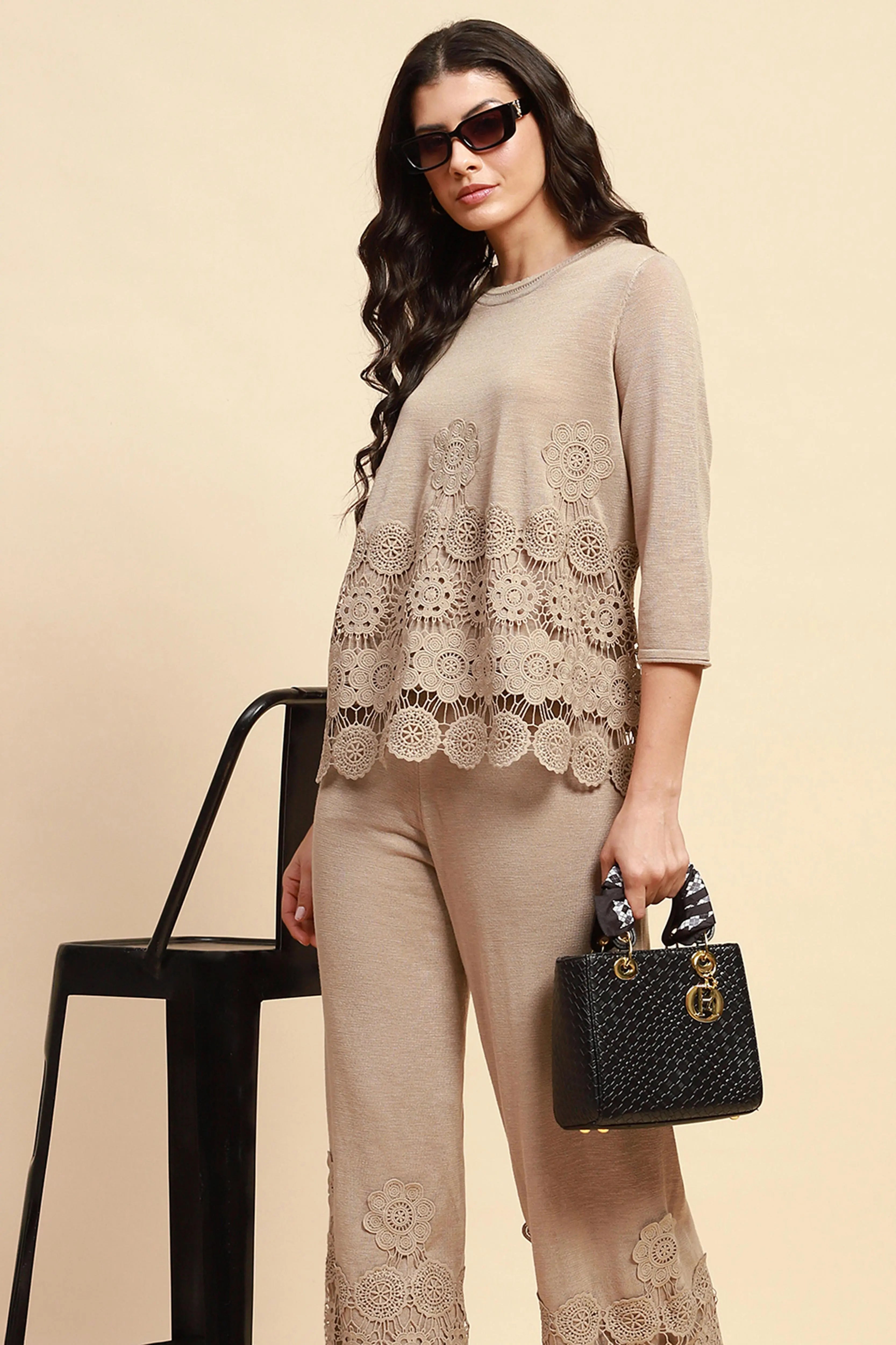 Beige Viscose Relaxed Fit Co-ord Sets - Global Republic