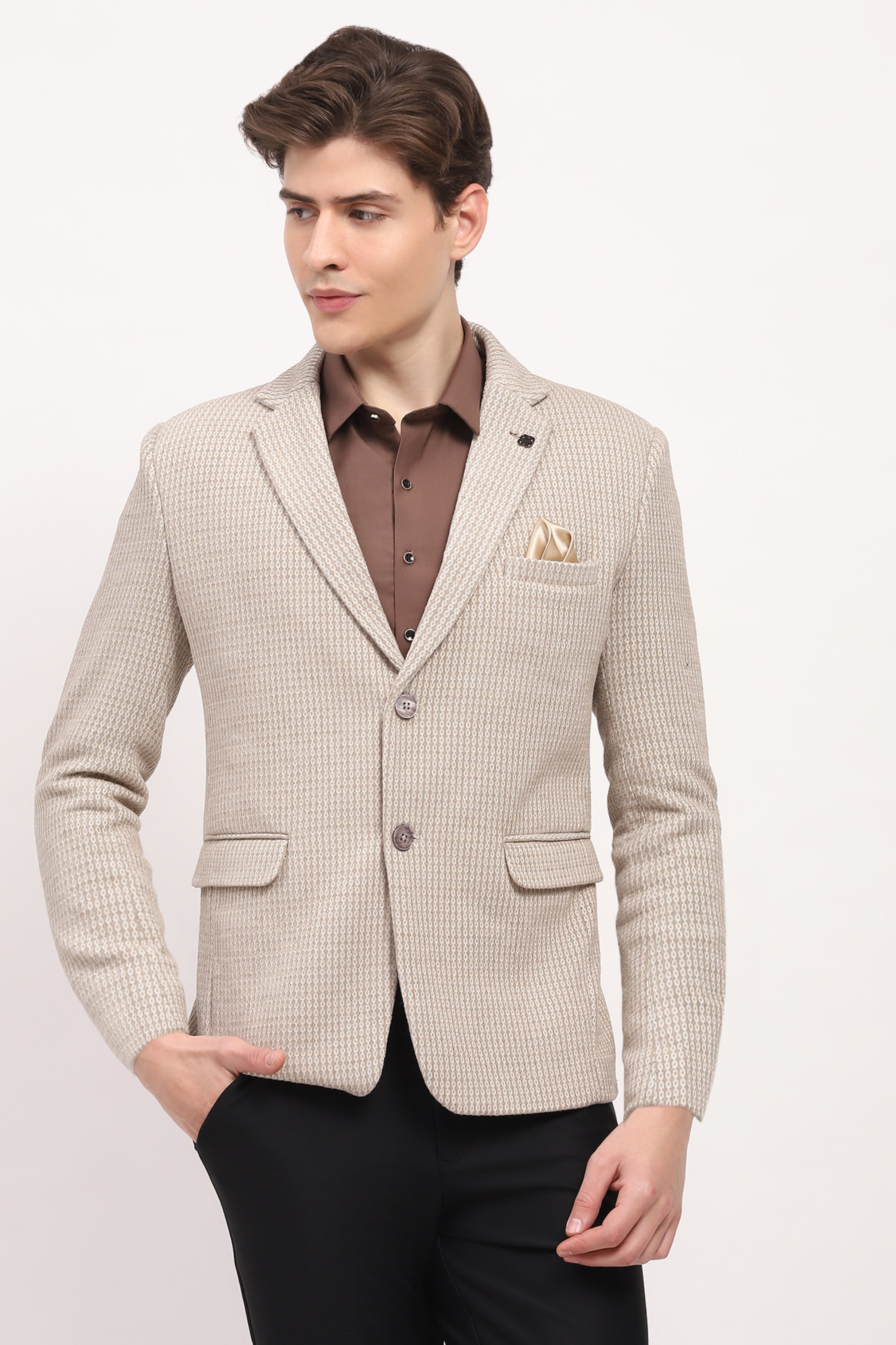 Beige Tailored Elbow Patch Coat